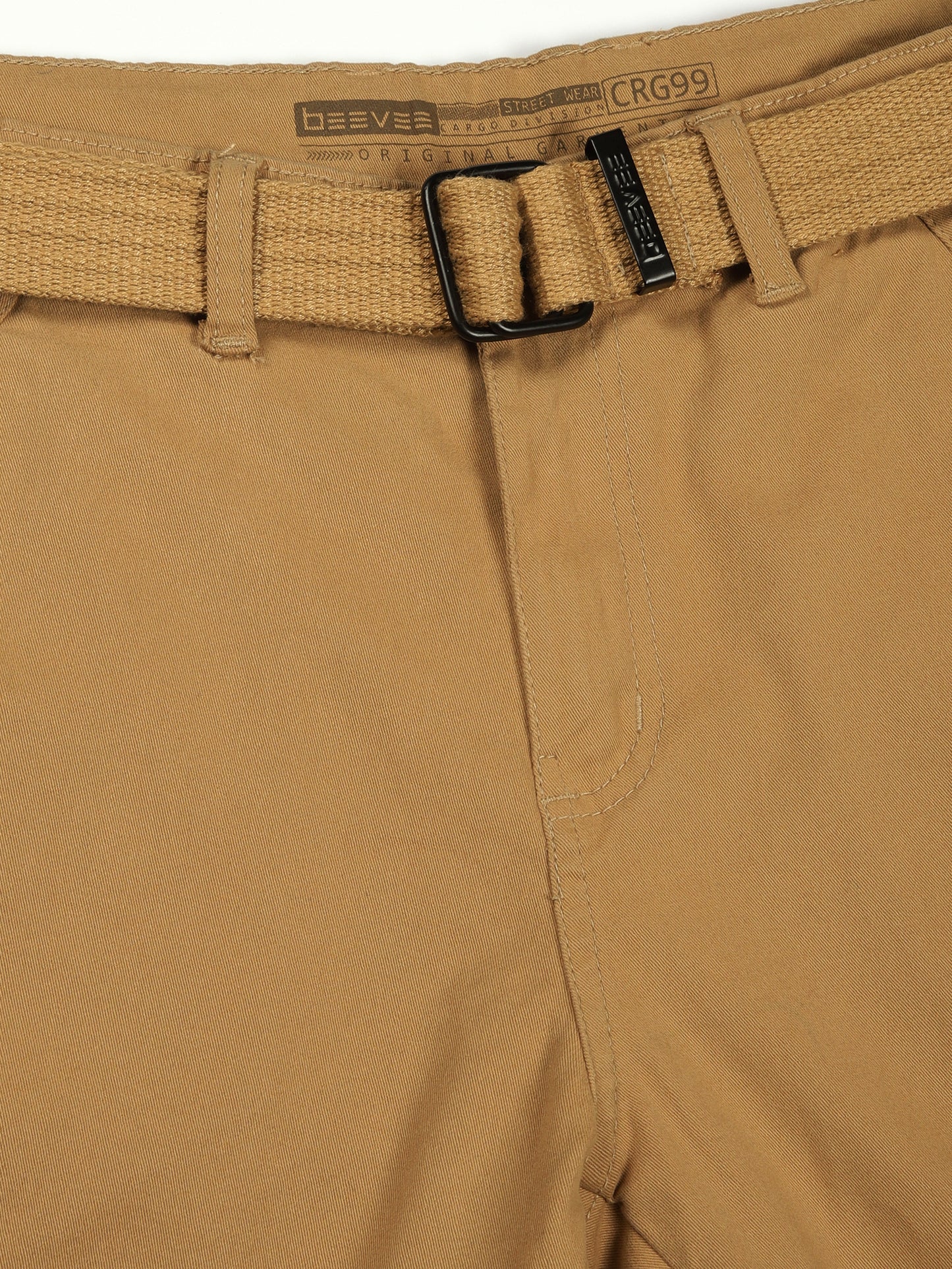 Zip Pocket Stretchable Khaki Cargo With Belt