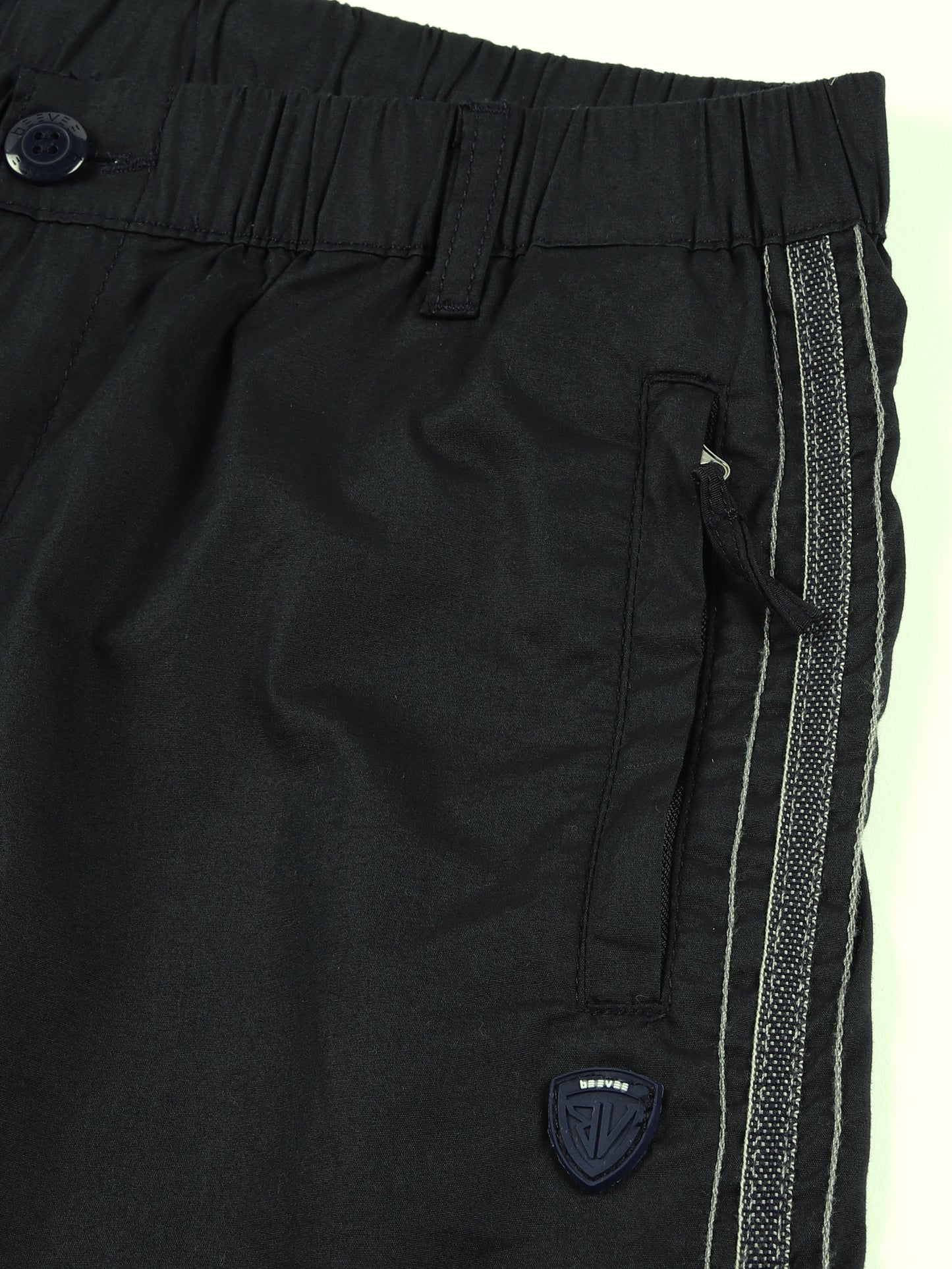 Elasticated Waist Zip Pocket Stretchable Navy Lounge Pants with Side Tape