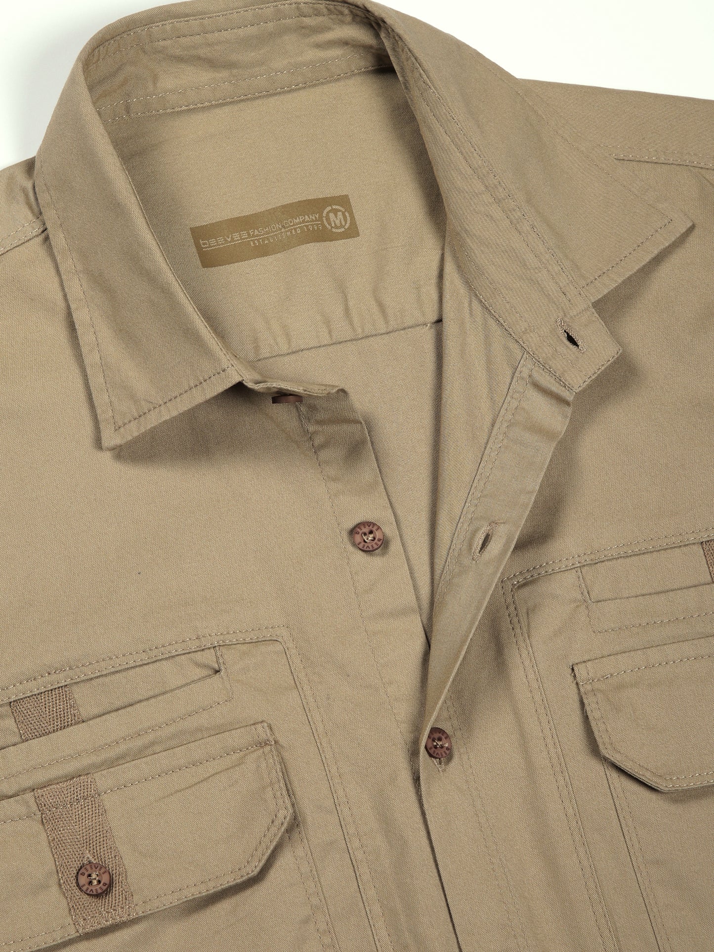 Double Pocket Stretchable Beige Cargo Shirt