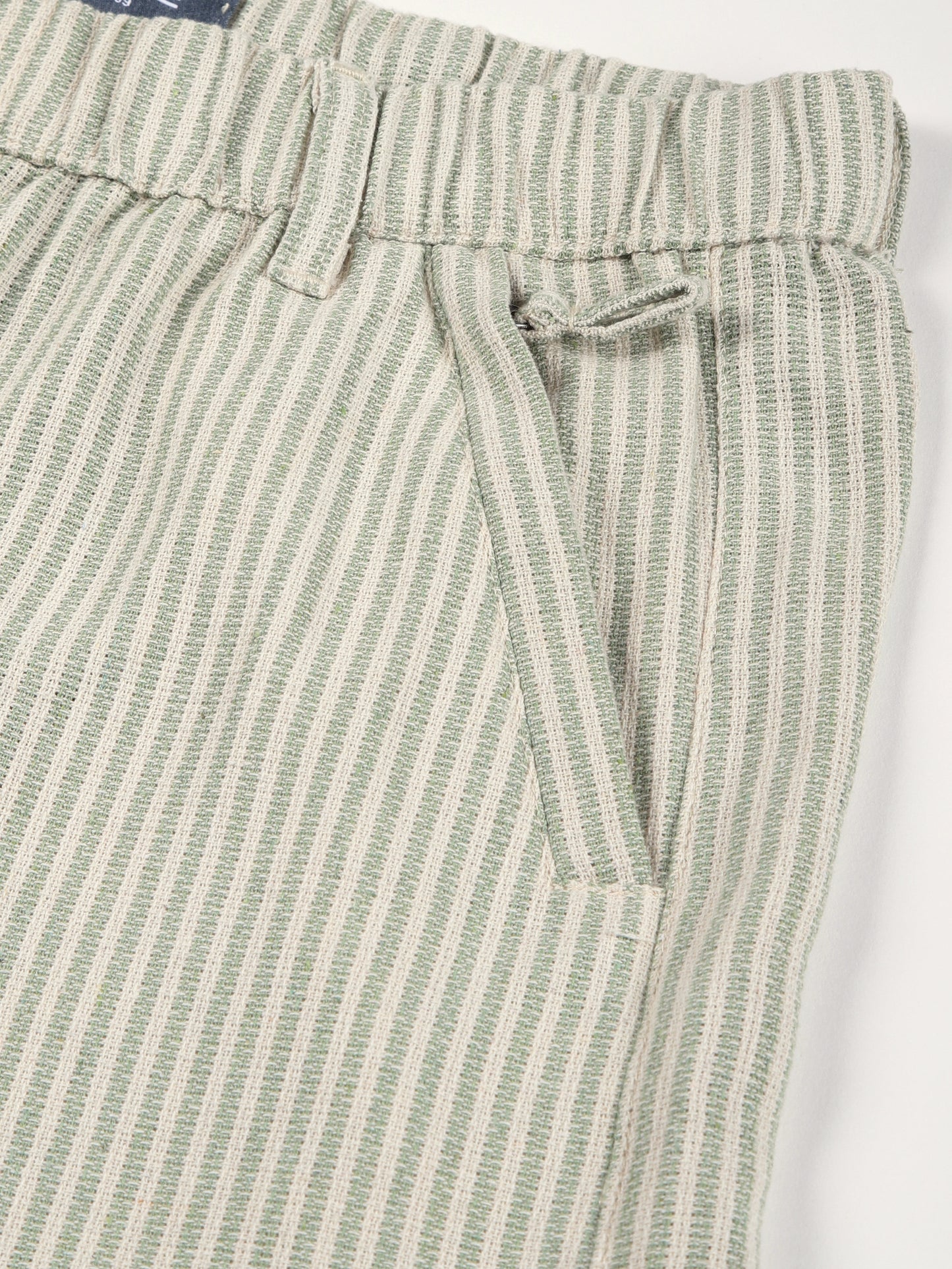 Yarn Dyed Stripe Elasticated Waist Green Lounge Pants