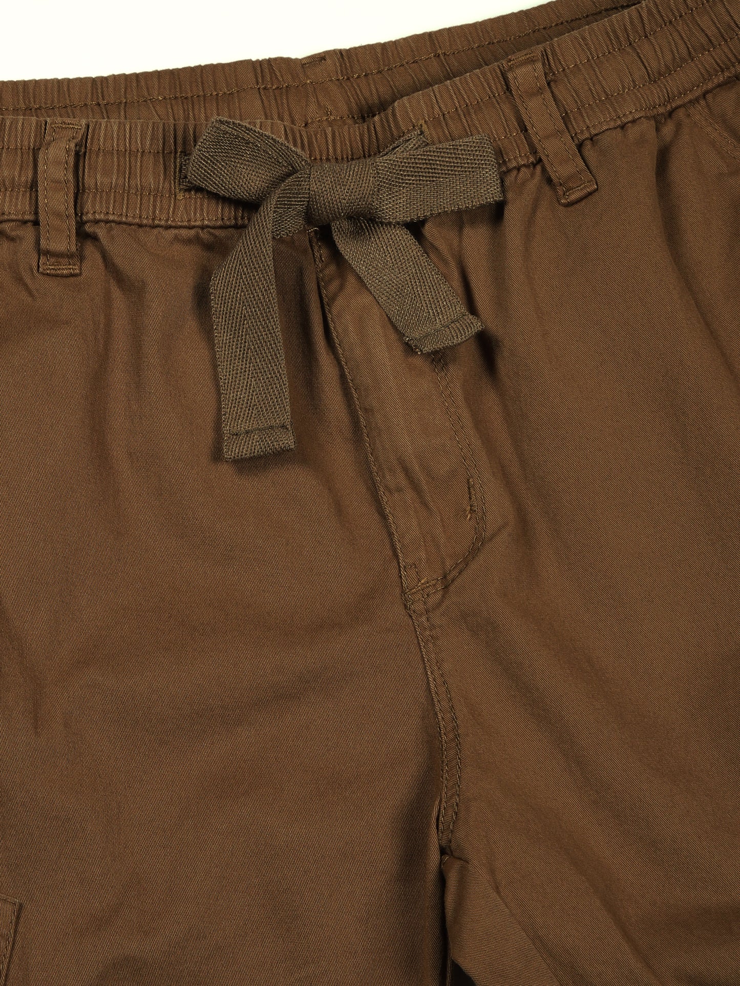 Elasticated Waist Multi Pocket Stretchable Brown Cargo