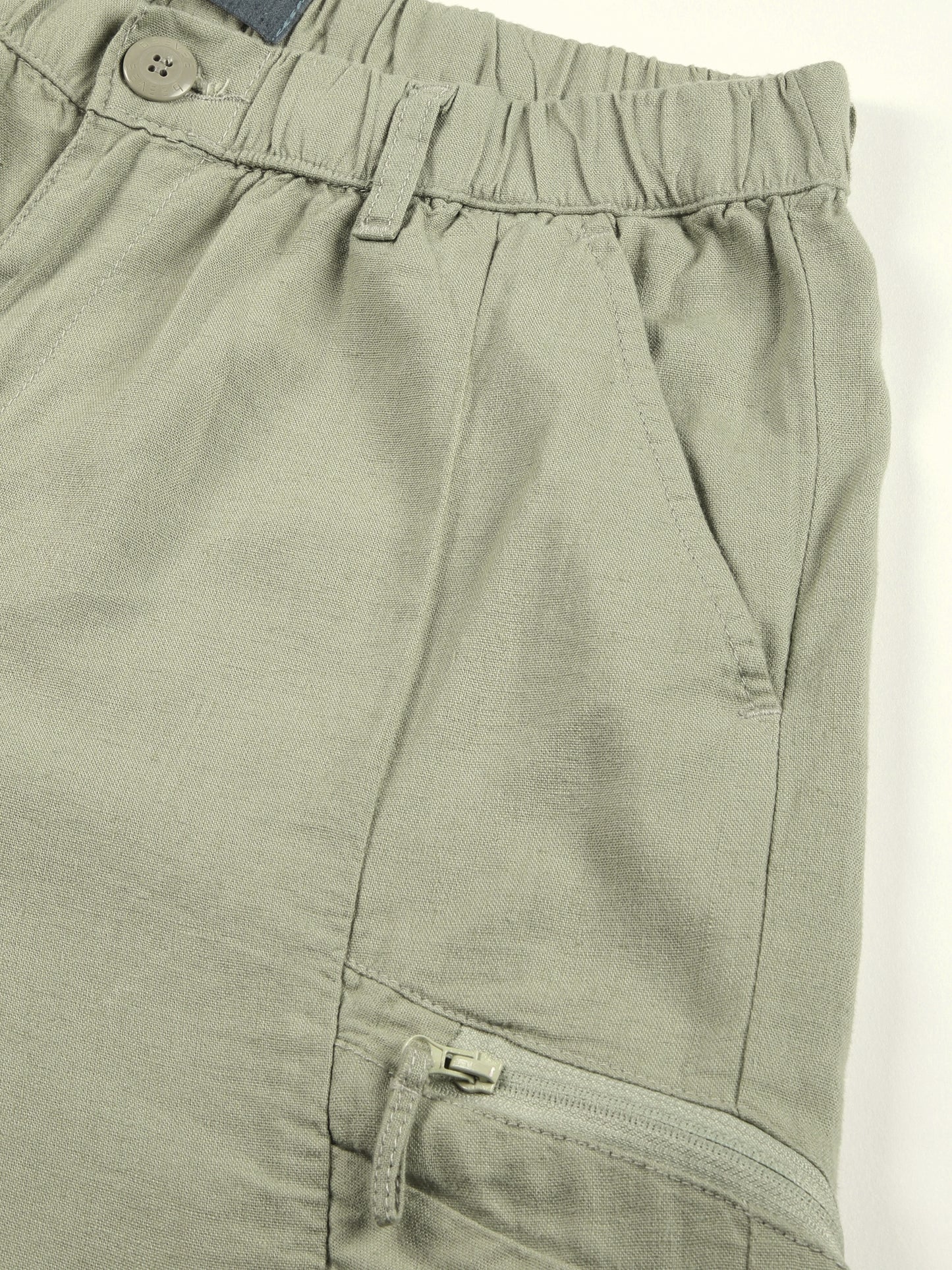 Linen Elasticated Waist Zip Pocket Green Lounge Pants