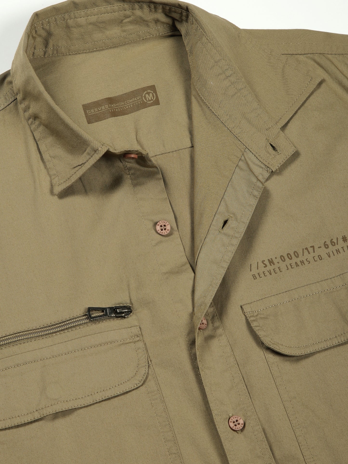 Zip Pocket Stretchable Olive Cargo Shirt