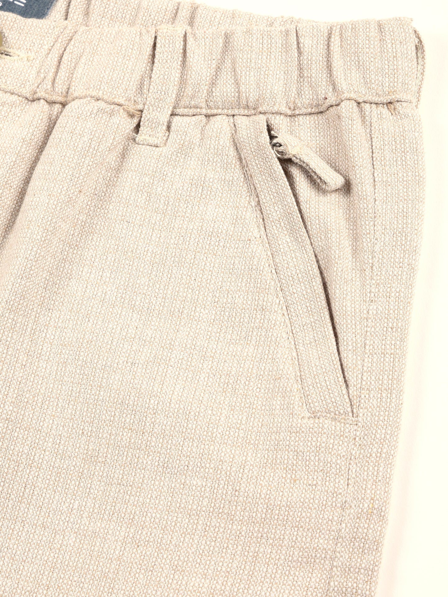 Yarn Dyed Elasticated  Waist Zip Pocket Beige Lounge Pants