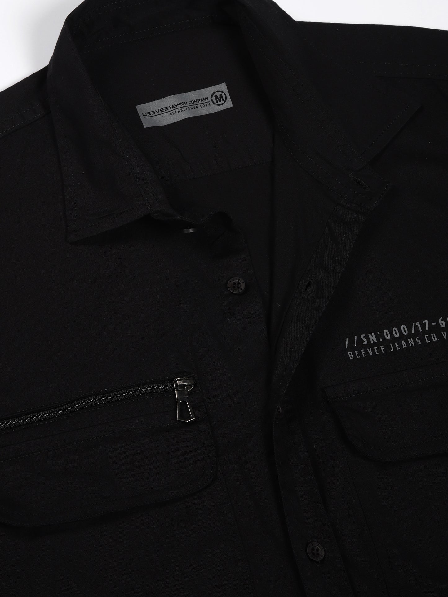Zip Pocket Stretchable Black Cargo Shirt