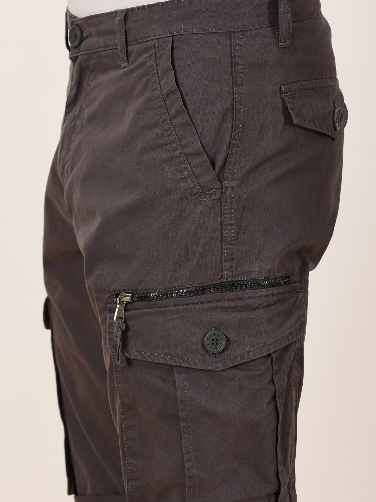 Zip Pocket Stretchable M Grey Cargo Shorts