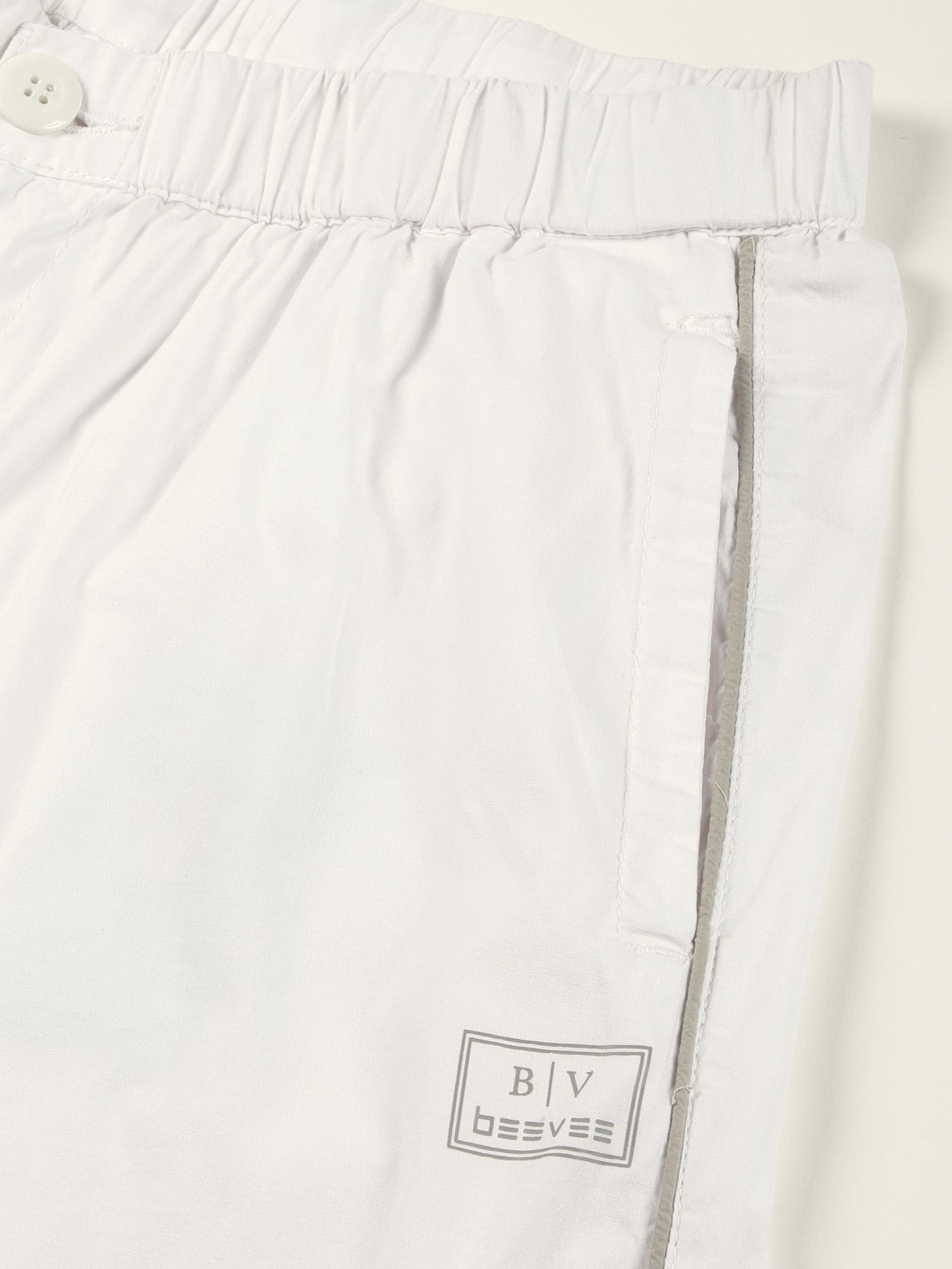 Elasticated Waist Zip Pocket Stretchable White Lounge Pants with Side Tape