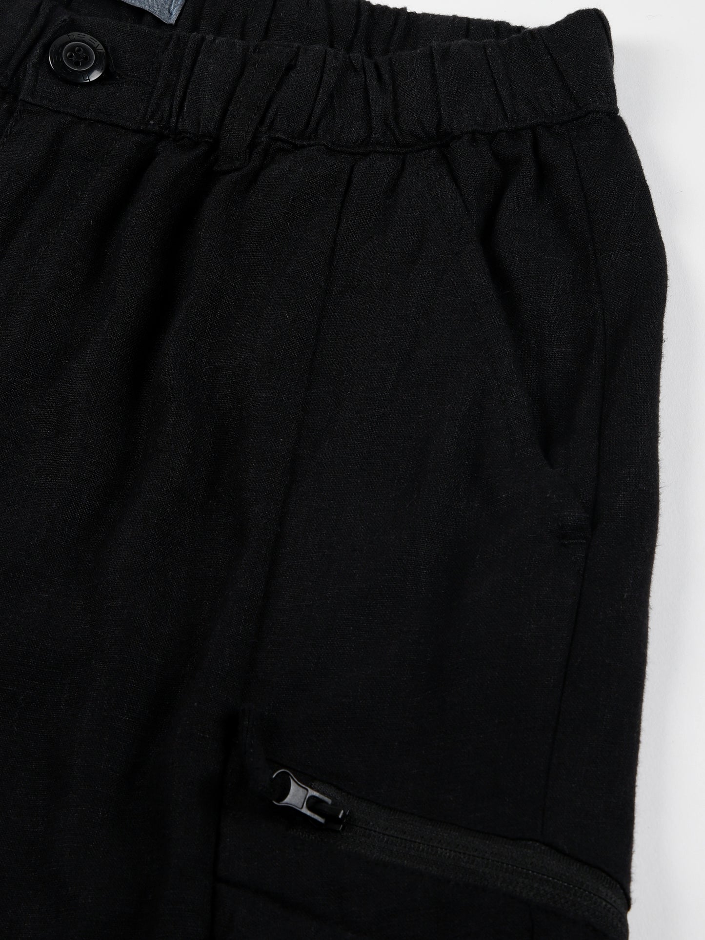 Linen Elasticated Waist Zip Pocket Black Lounge Pants