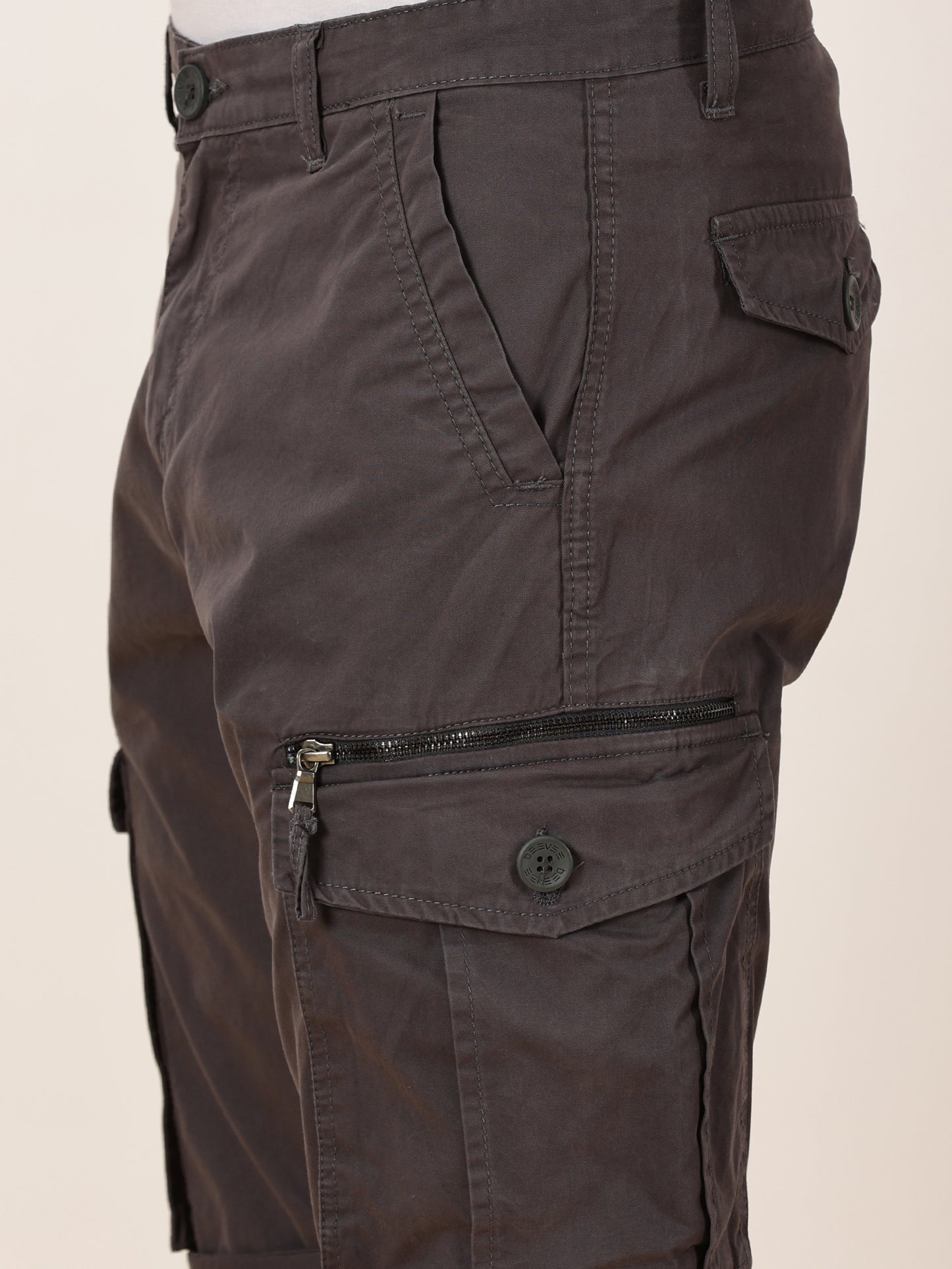 Zip Pocket Stretchable M Grey Cargo Shorts