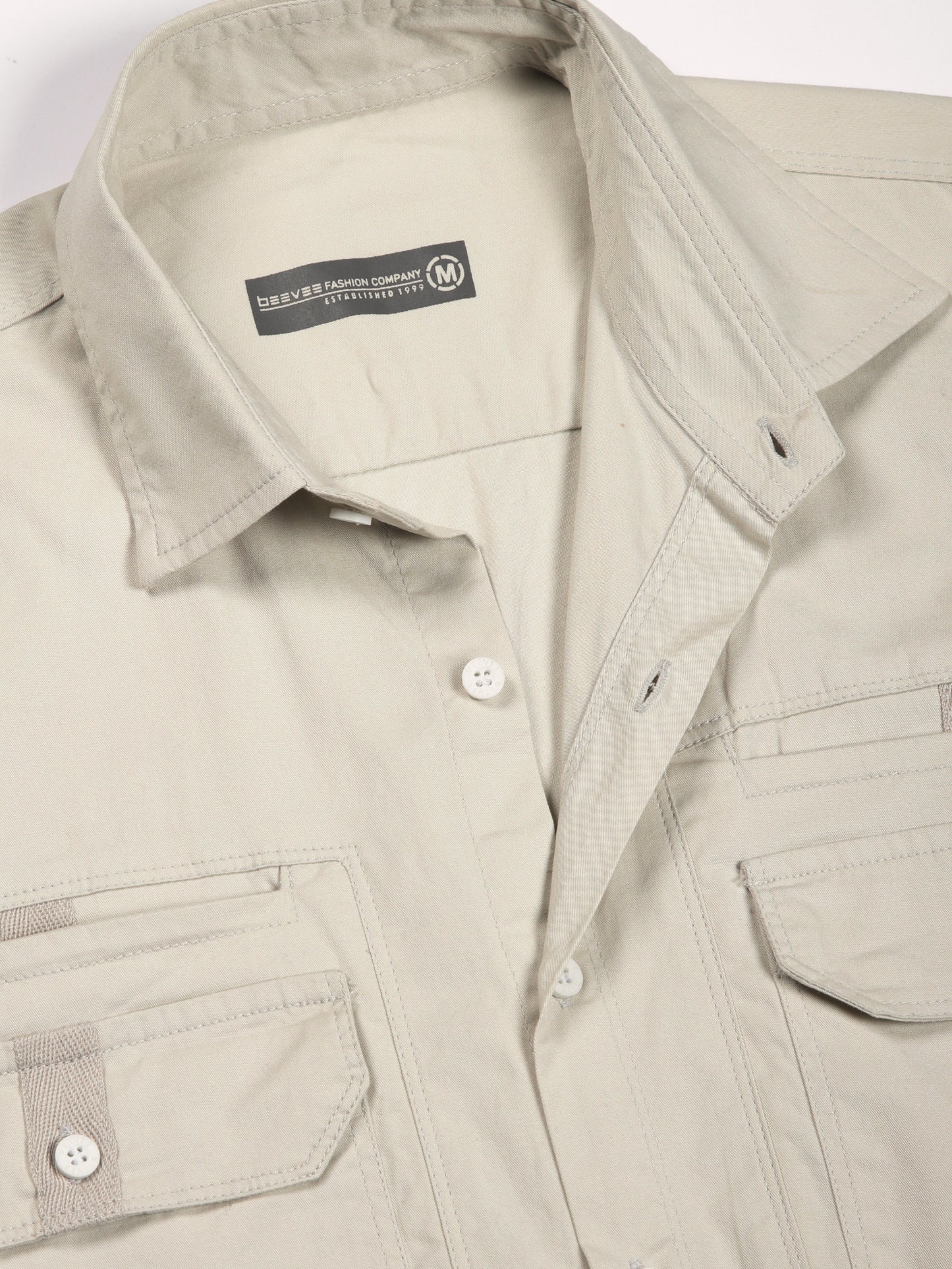 Double Pocket Stretchable Grey Cargo Shirt