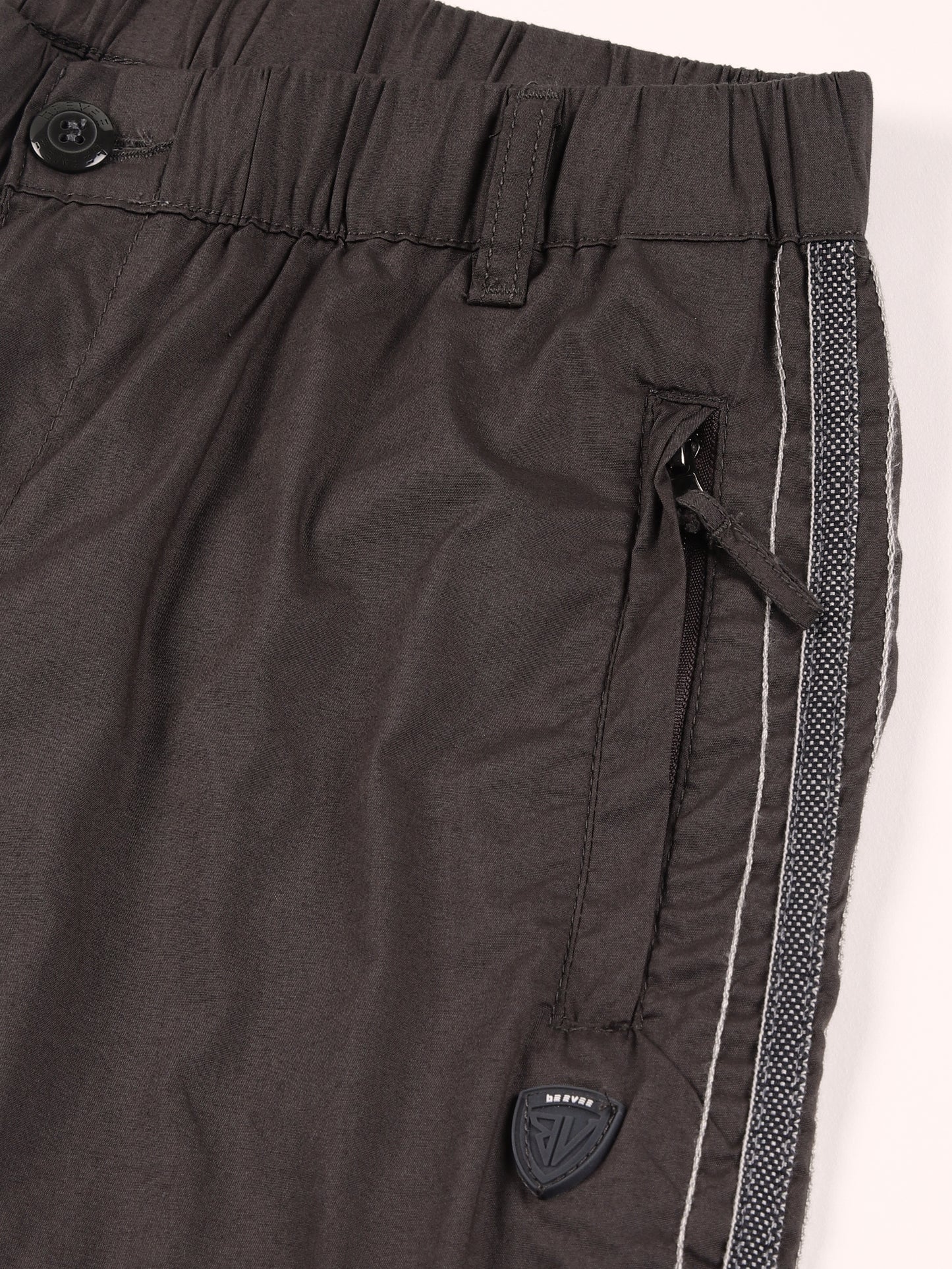 Elasticated Waist Zip Pocket Stretchable Grey Lounge Pants with Side Tape