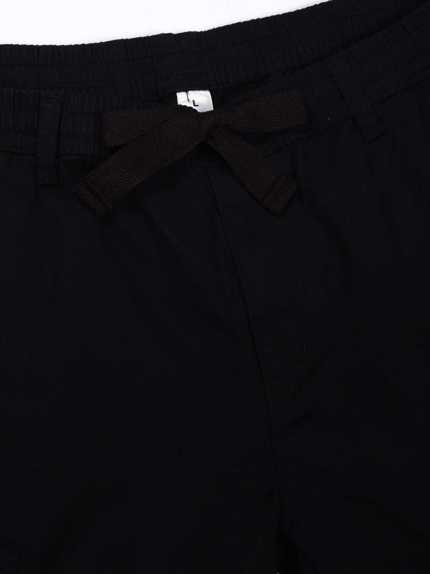 Elasticated Waist Multi Pocket Stretchable Black Cargo
