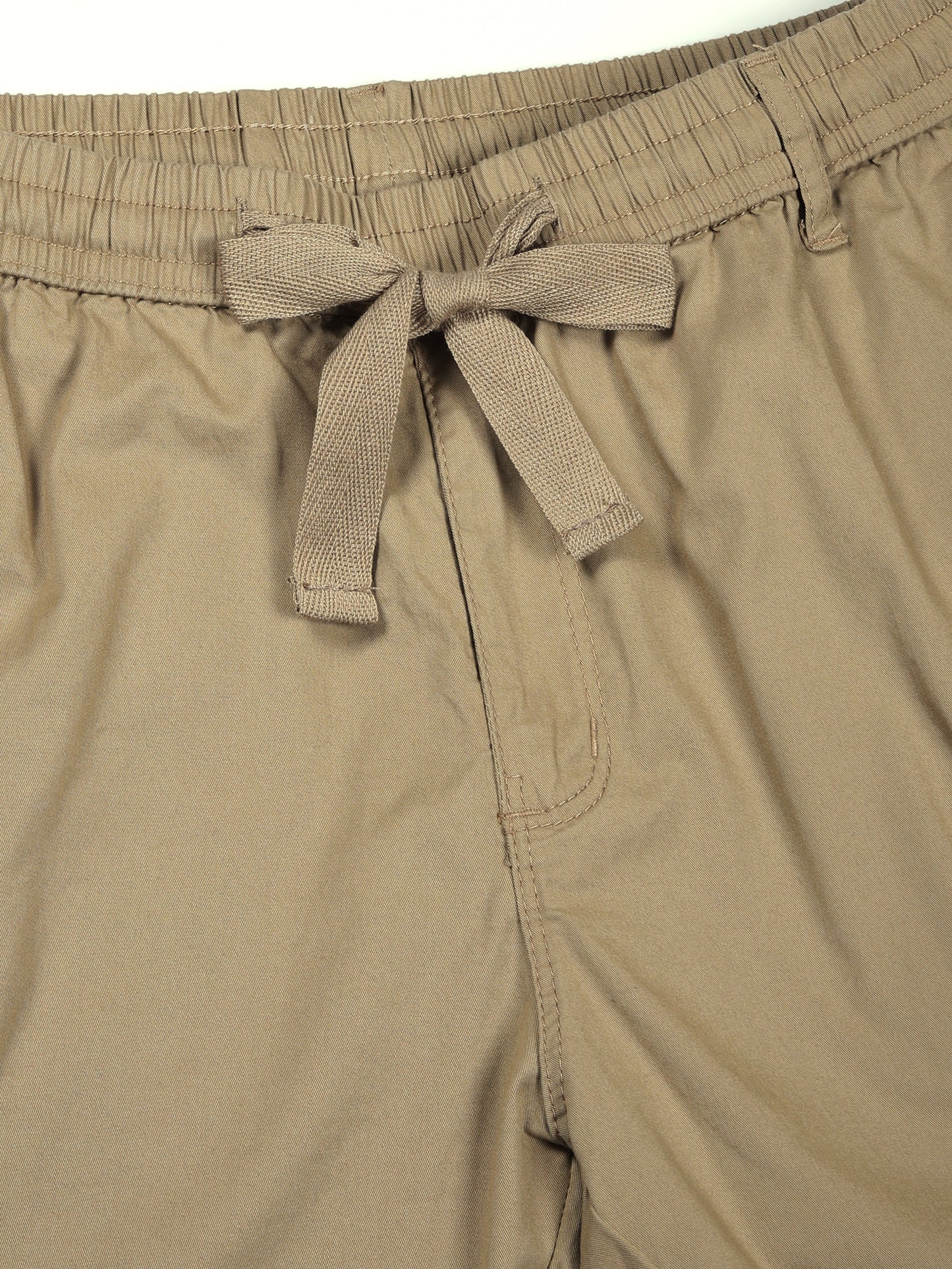 Elasticated Waist Zip Pocket Stretchable Beige Jogger Cargo