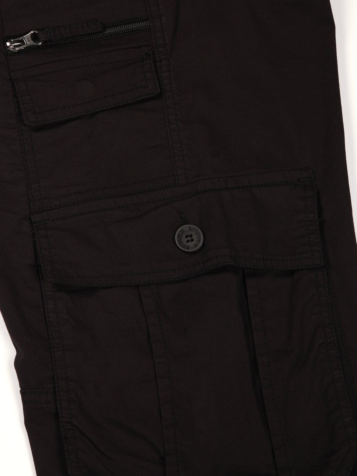 Multi Pocket Stretchable Black Cargo