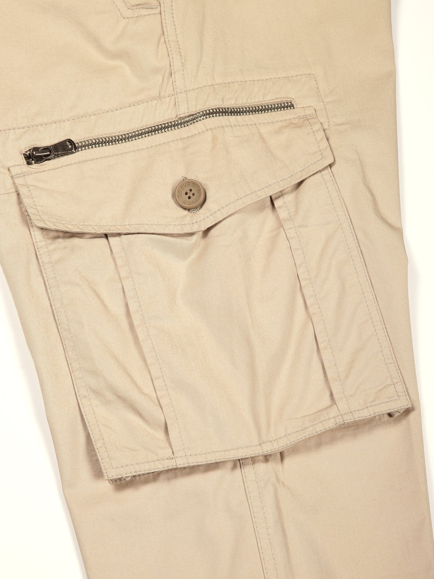 BEEVEE Men's Solid Beige Cargo Pants with Belt
