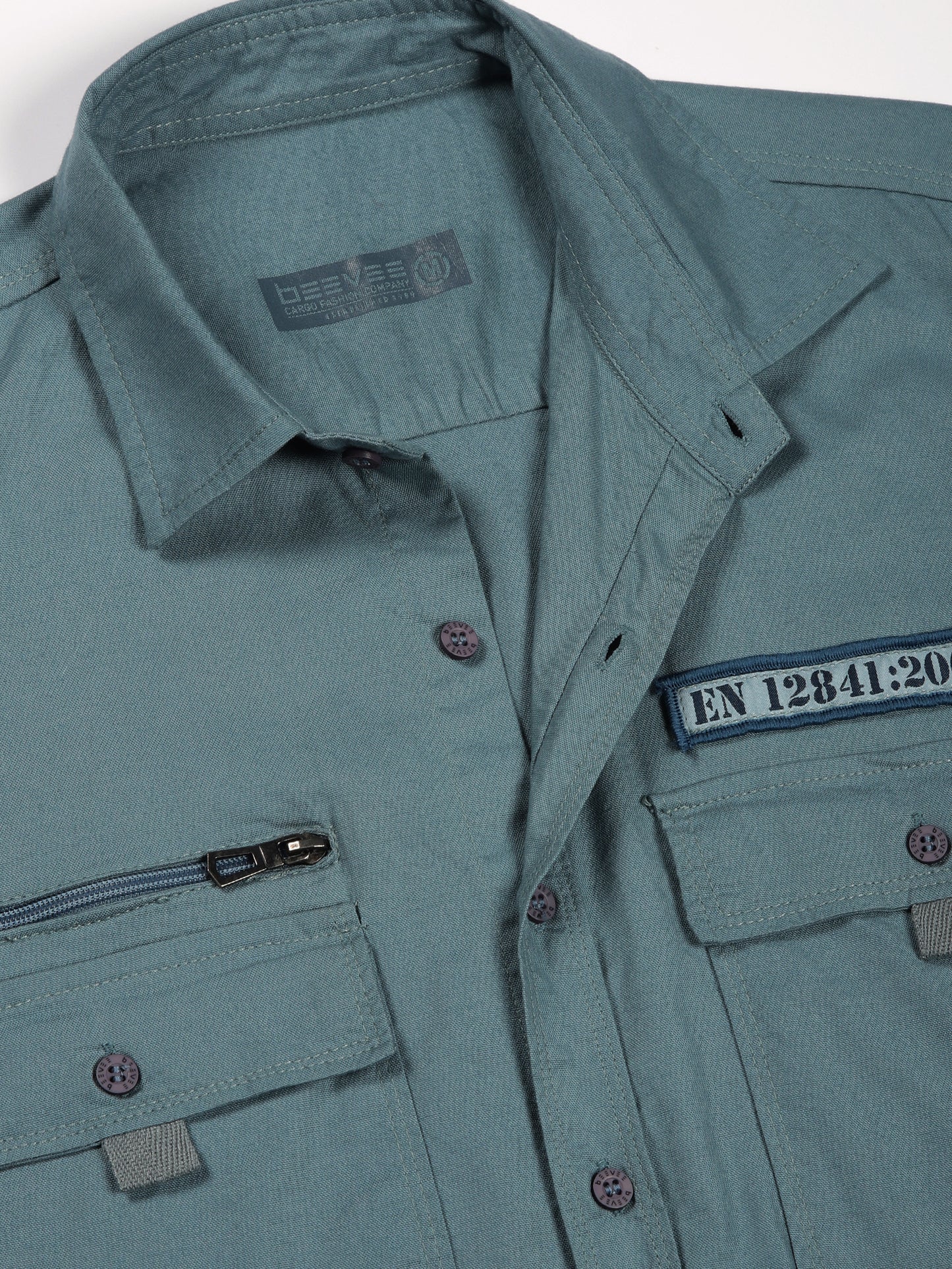 Zip Pocket Stretchable Blue Cargo Shirt