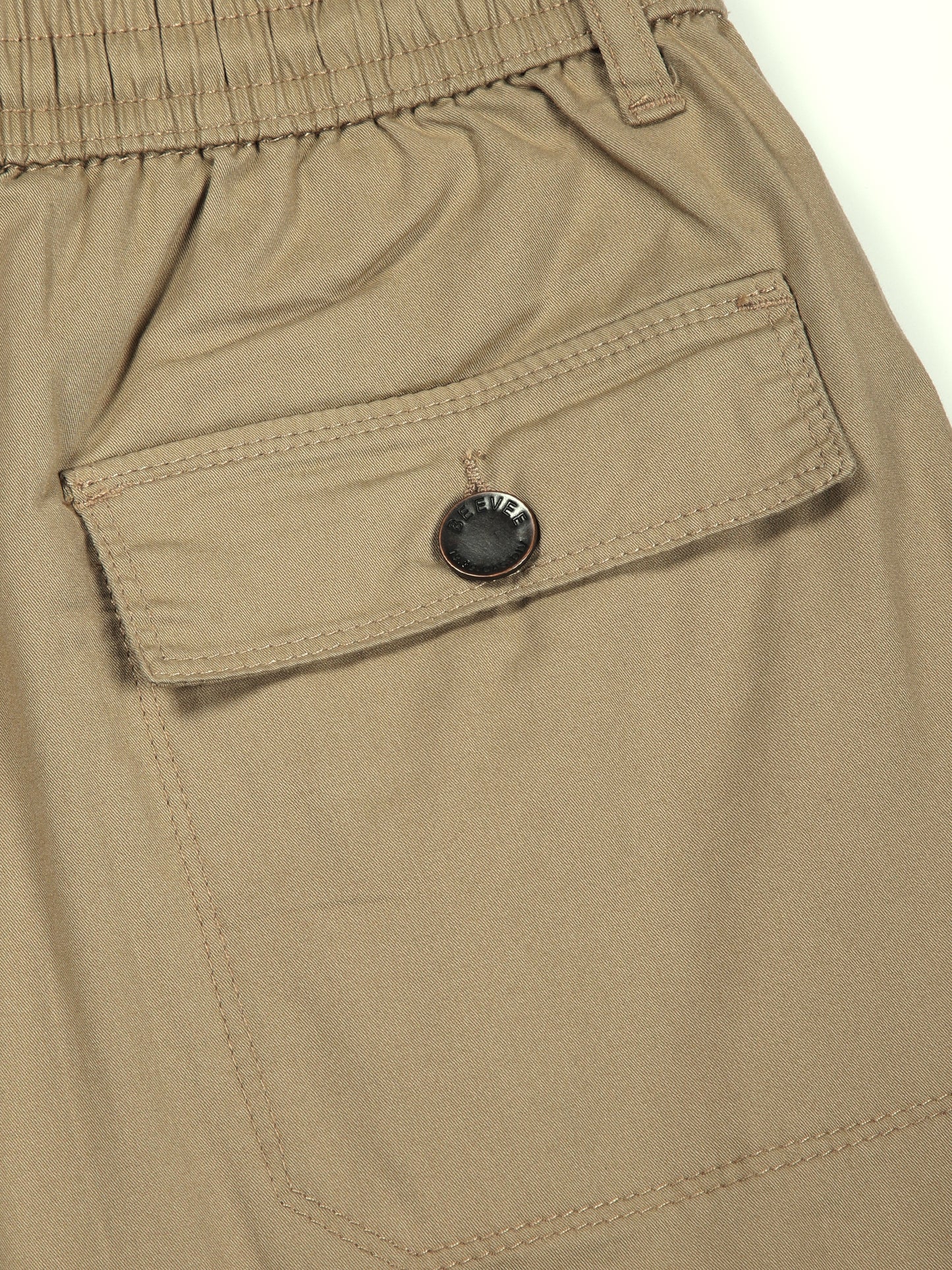 Elasticated Waist Zip Pocket Stretchable Beige Jogger Cargo