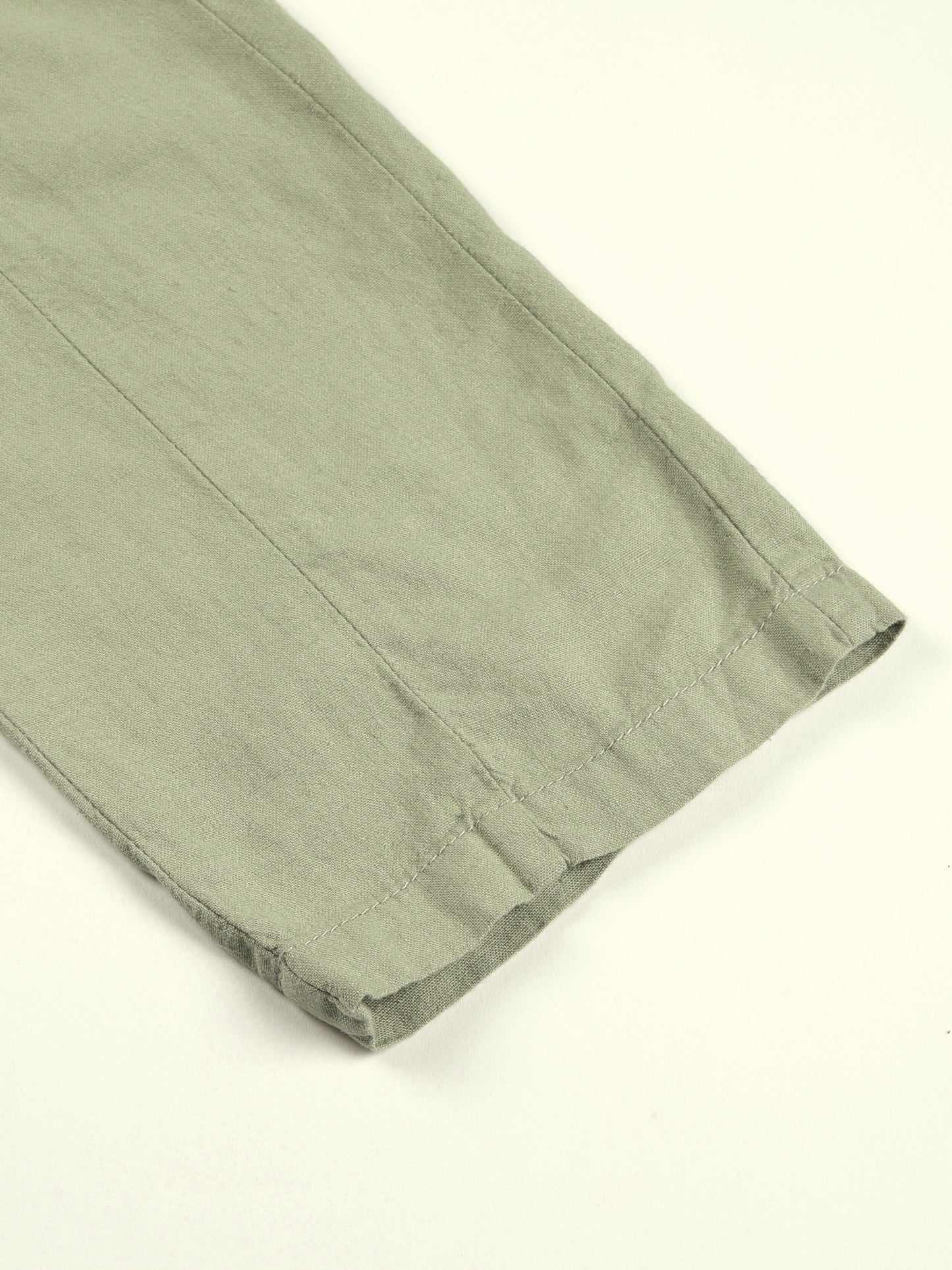 Linen Elasticated Waist Zip Pocket Green Lounge Pants