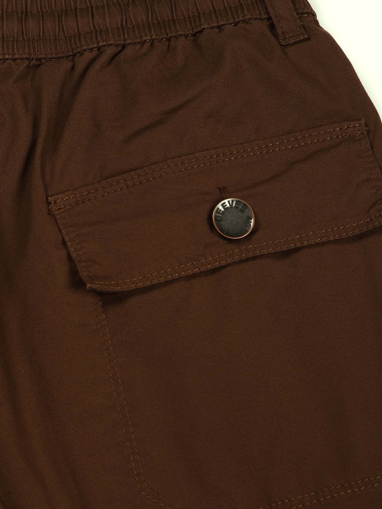 Elasticated Waist Zip Pocket Stretchable Brown Jogger Cargo