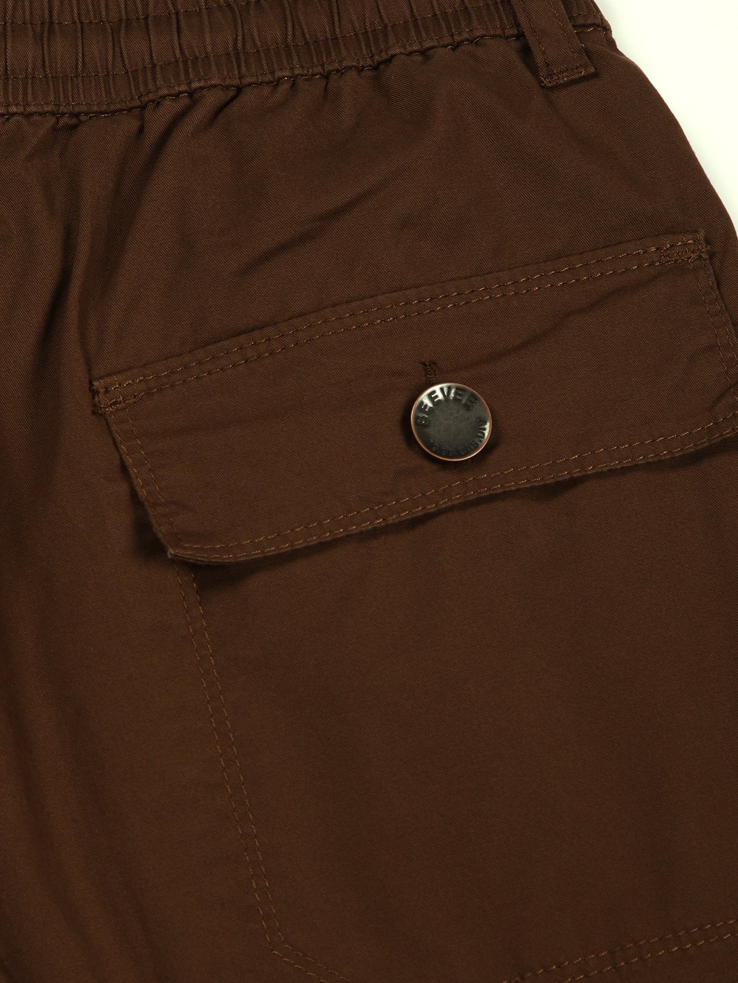 Elasticated Waist Zip Pocket Stretchable Brown Jogger Cargo