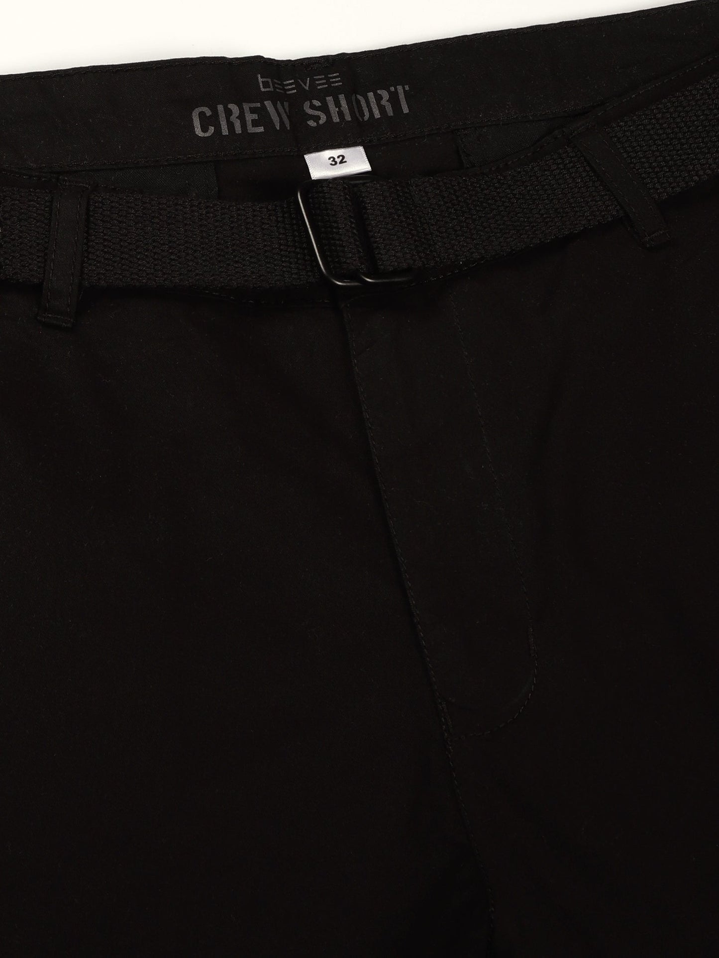 Black Regular Fit Solid Shorts With Belt