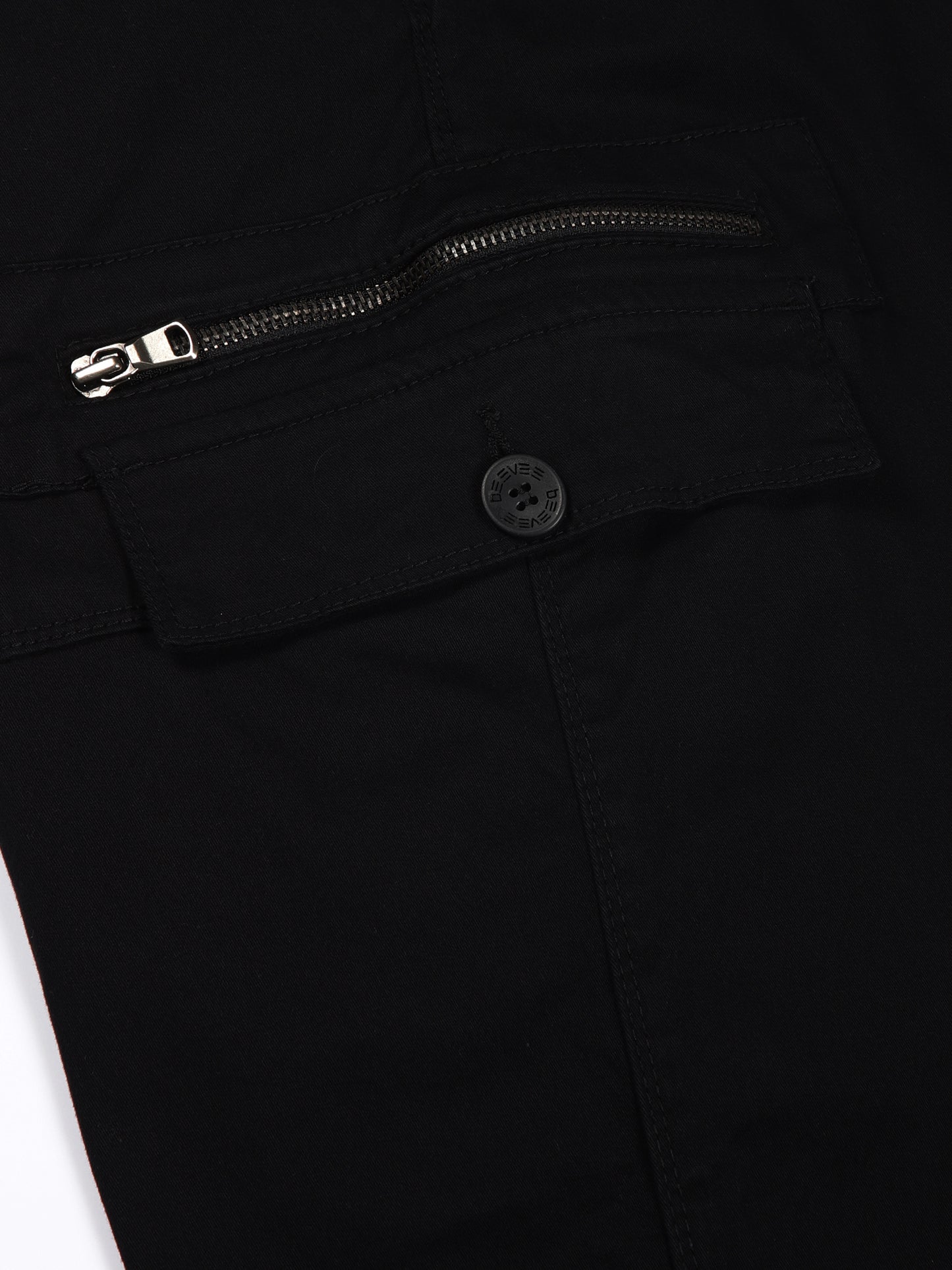 Elasticated Waist Multi Pocket Stretchable Black Cargo