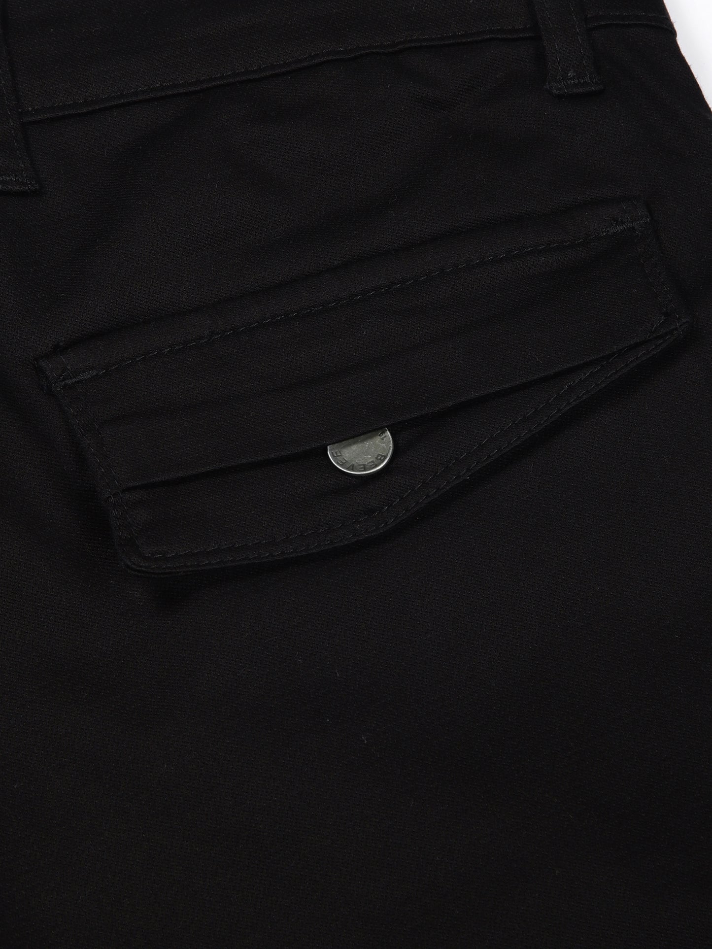 Zip Pocket Stretchable Black Cargo