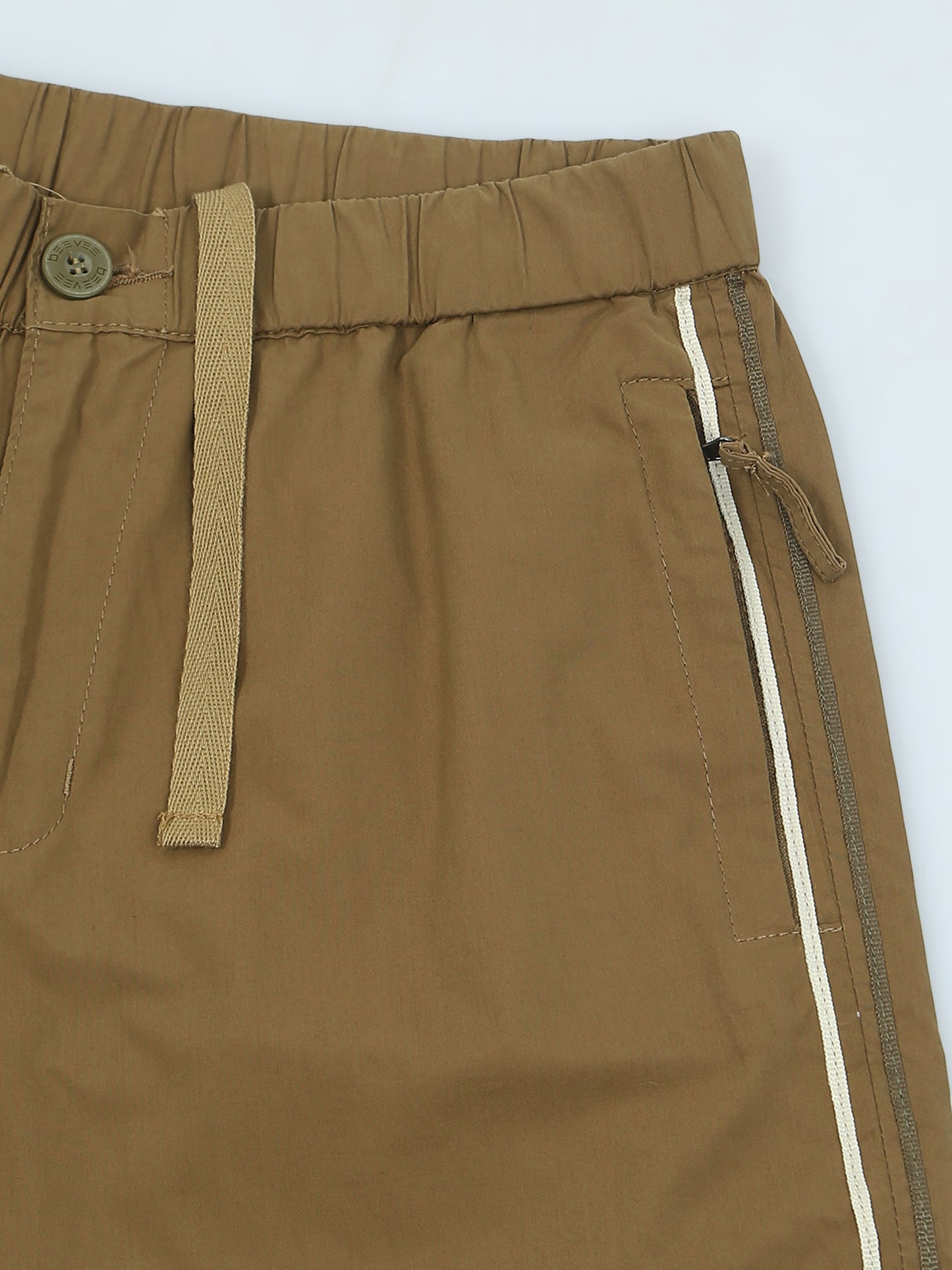 Elasticated Waist Zip Pocket Khaki Lounge Pants with Side Tape