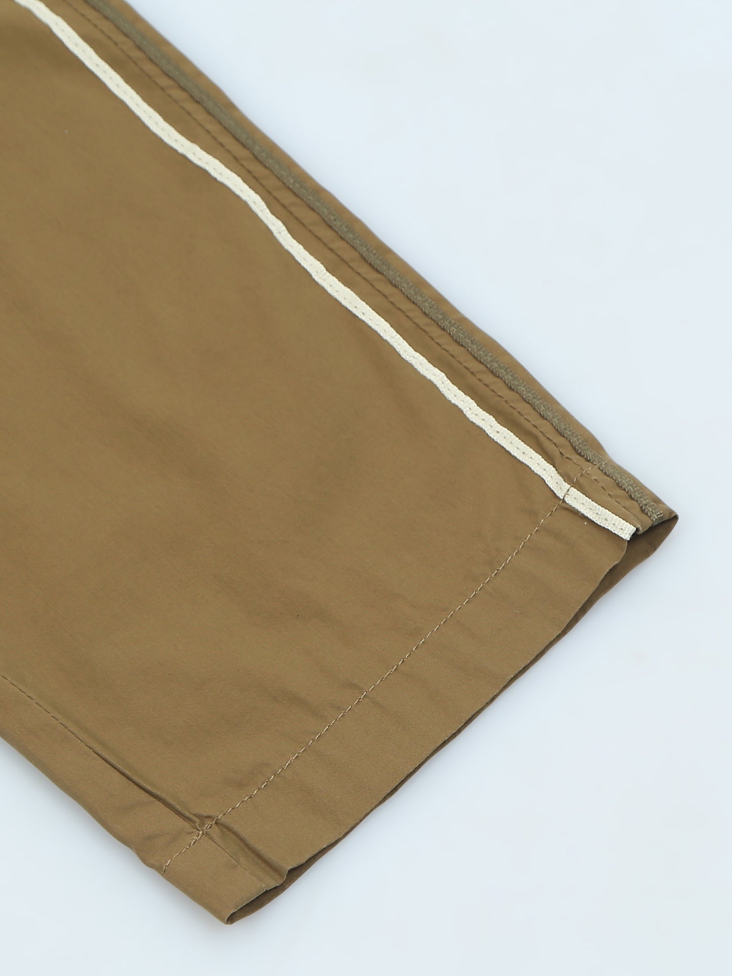 Elasticated Waist Zip Pocket Khaki Lounge Pants with Side Tape