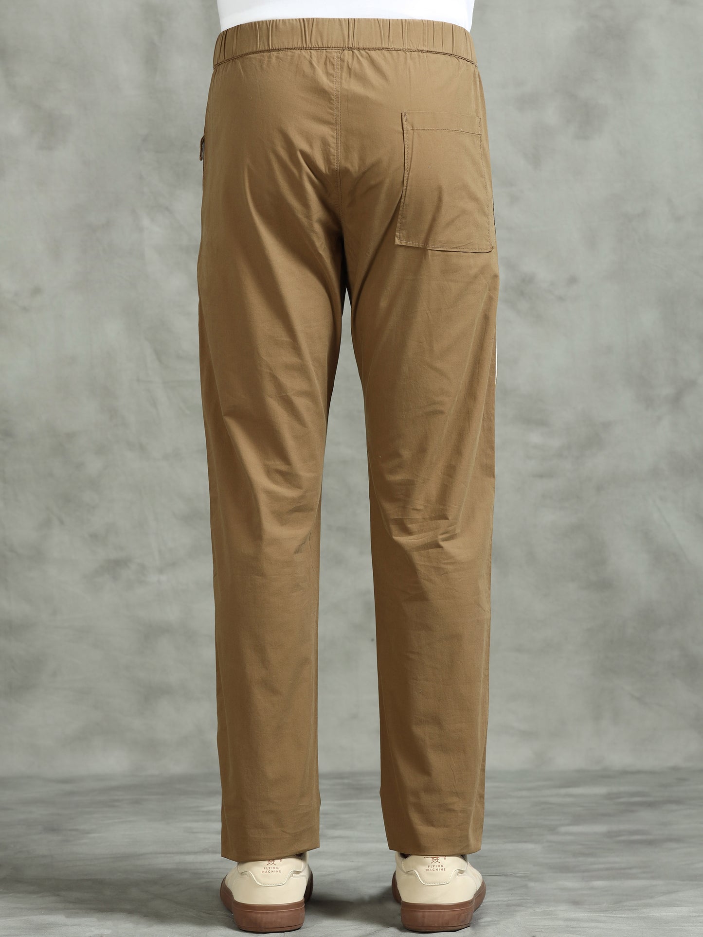 Elasticated Waist Zip Pocket Khaki Lounge Pants with Side Tape