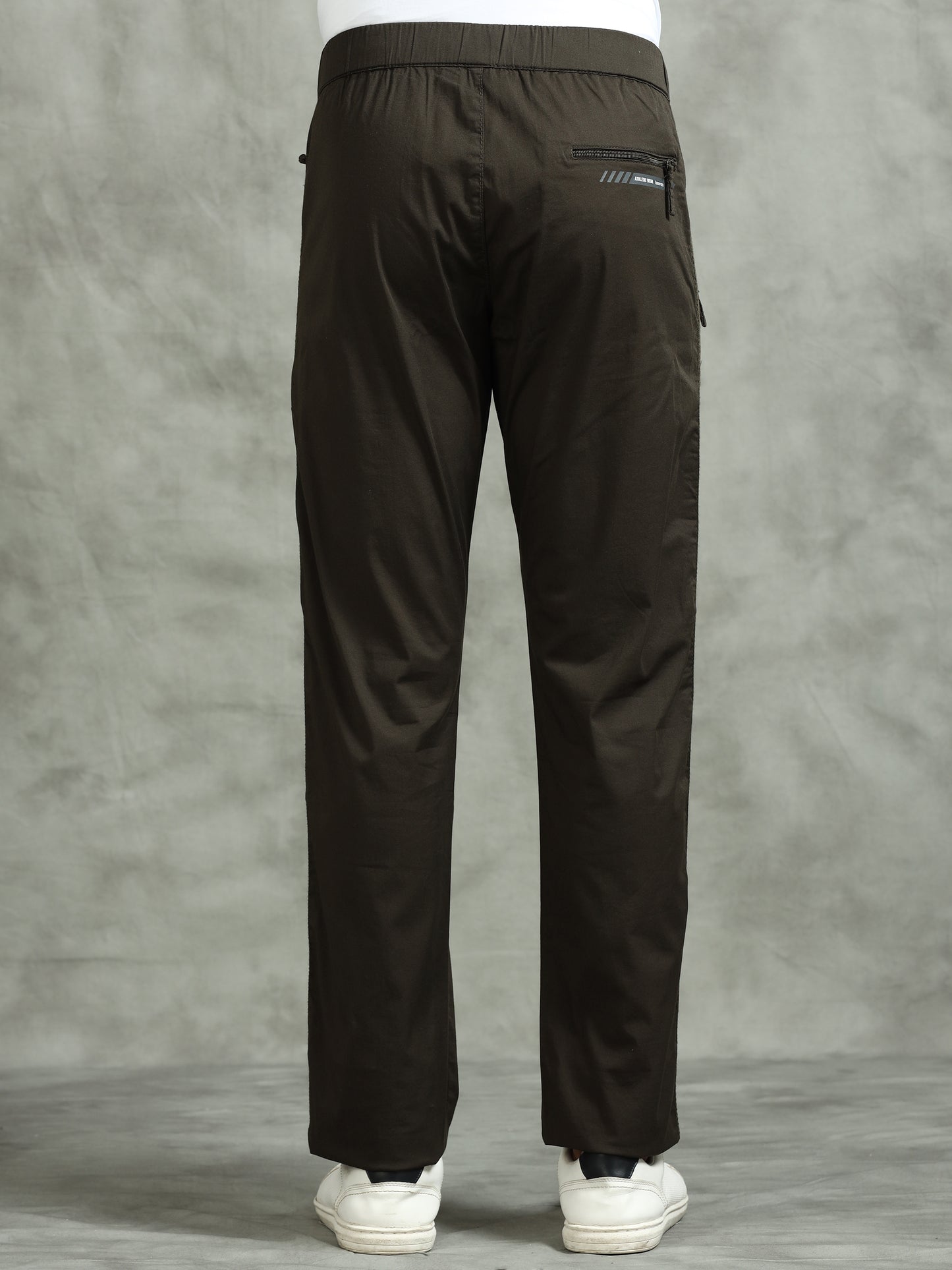 Elasticated Waist Zip Pocket Stretchable Olive Lounge Pants with Side Tape