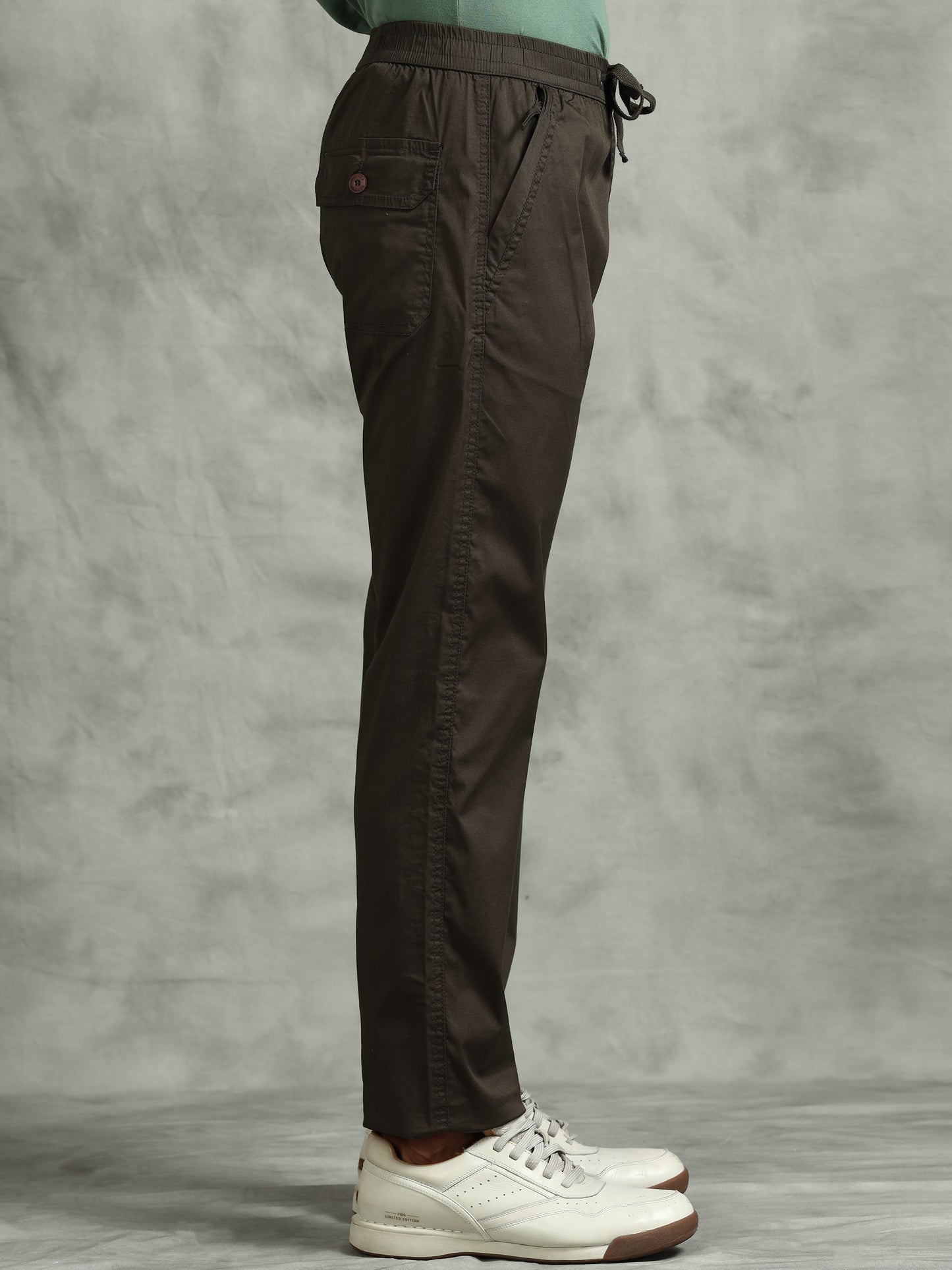 Elasticated Waist Zip Pocket Stretchable Olive Lounge Pants