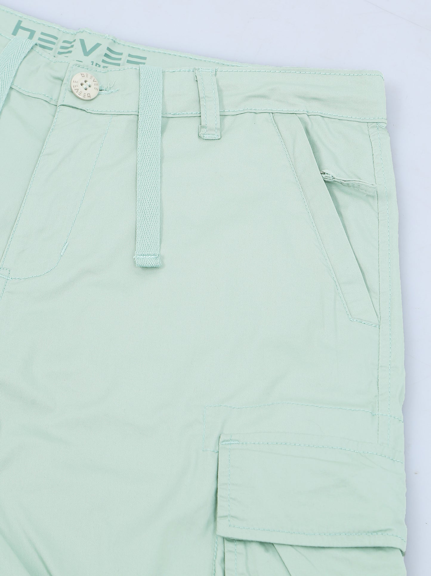 Zip Pocket Stretchable Green Cargo Shorts