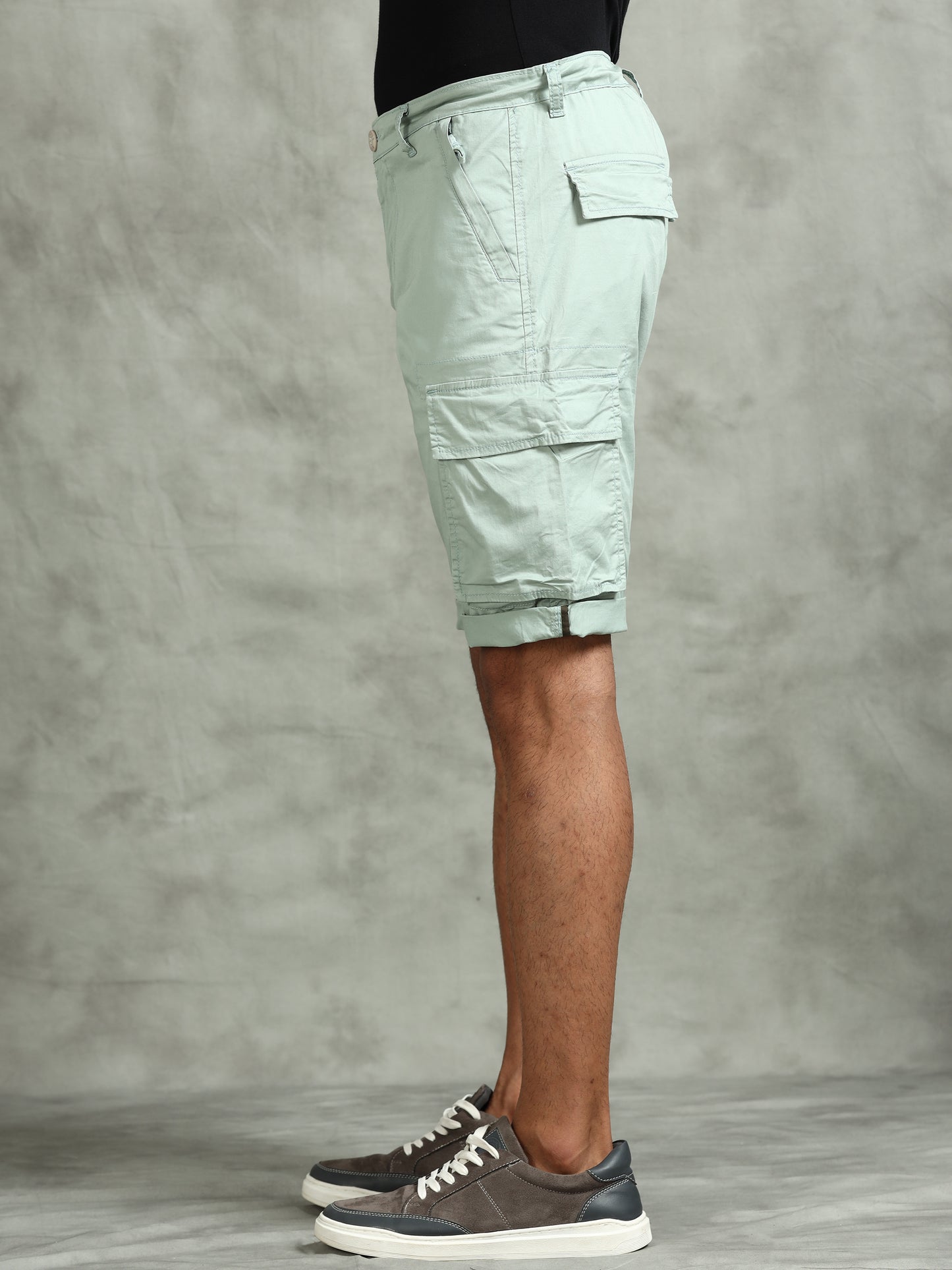 Zip Pocket Stretchable Green Cargo Shorts
