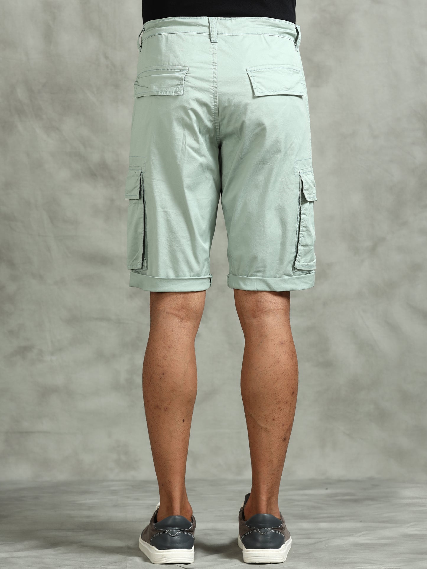 Zip Pocket Stretchable Green Cargo Shorts