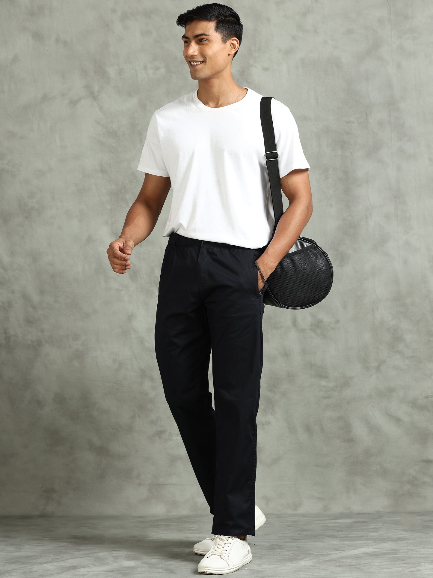 Navy Elasticated Waist Zip Pocket Stretchable Lounge Pants