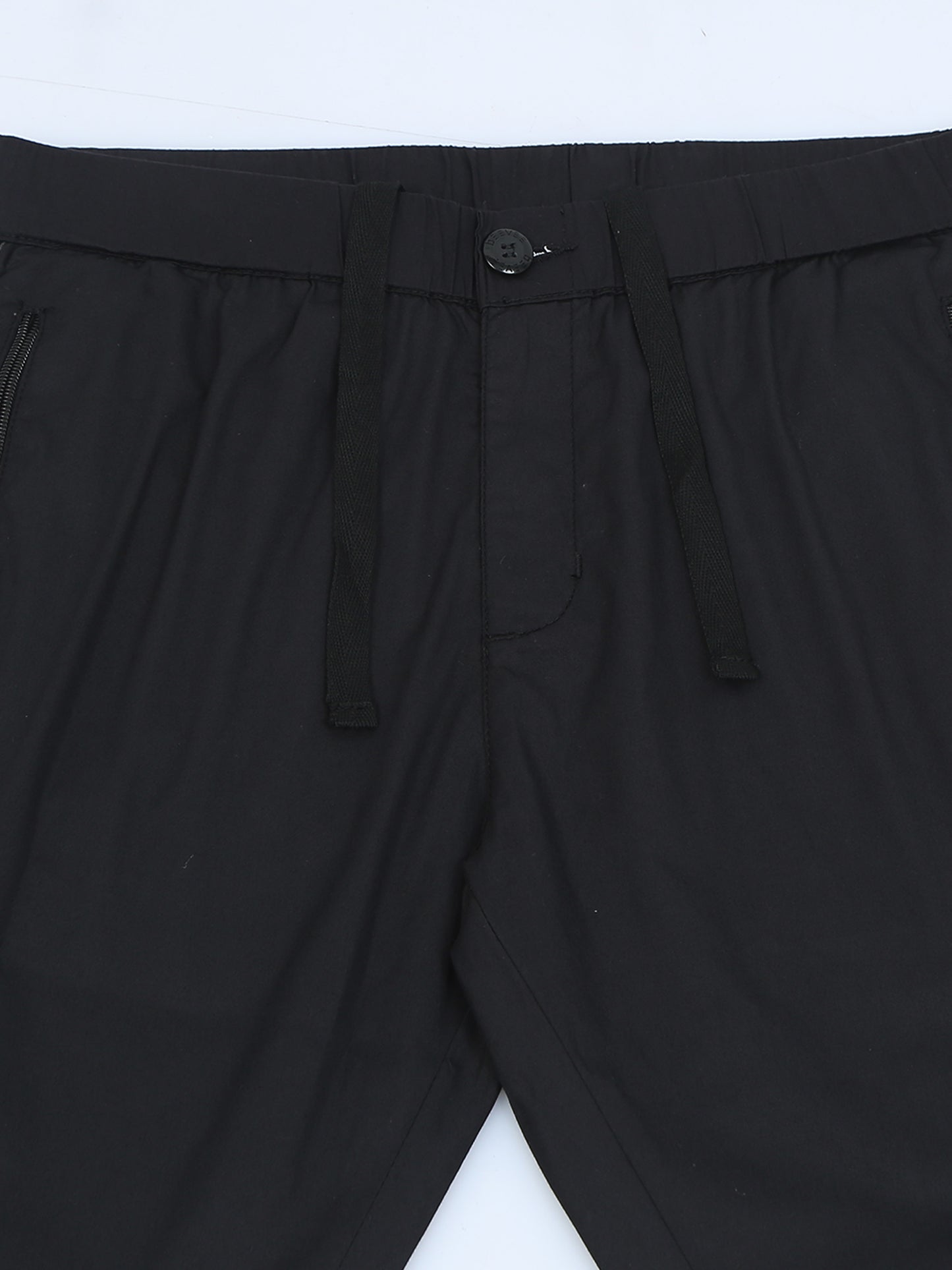 Elasticated Waist Zip Pocket Stretchable Black Lounge Pants with Side Tape