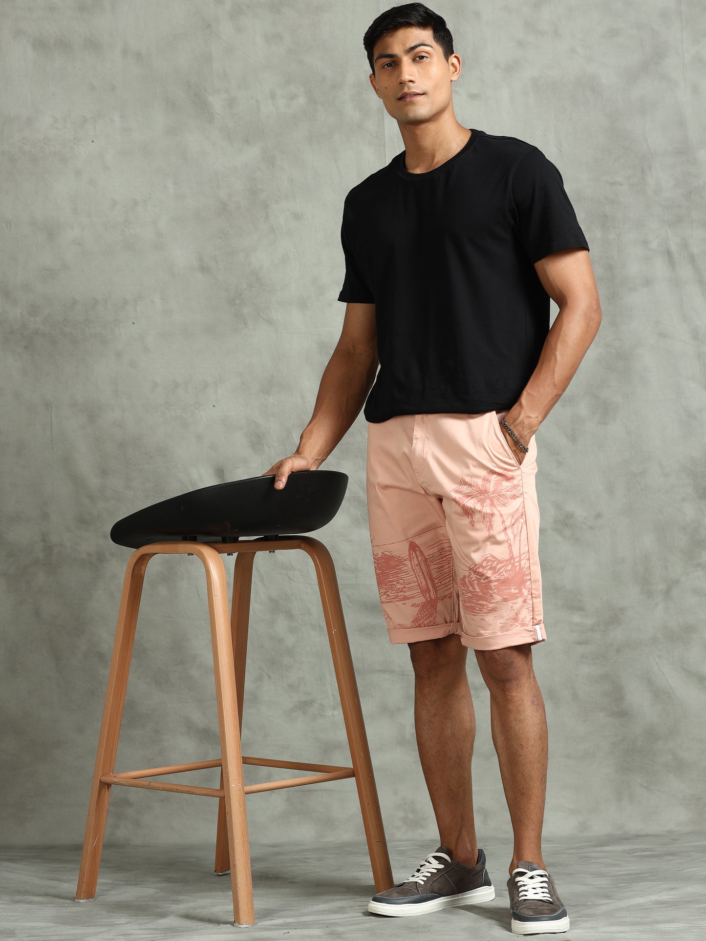 Printed Stretchable Pink Shorts
