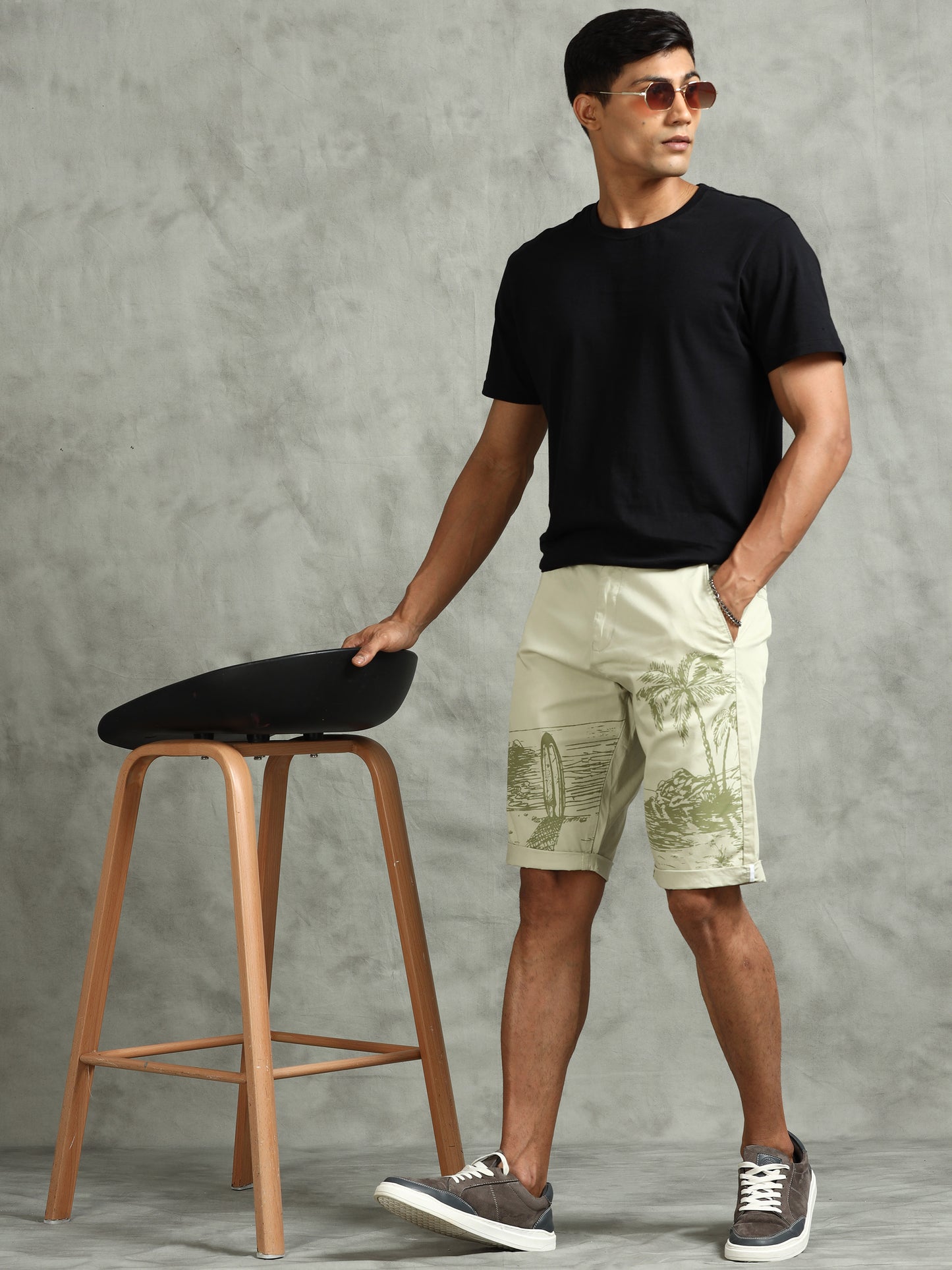 Printed Stretchable Green Shorts