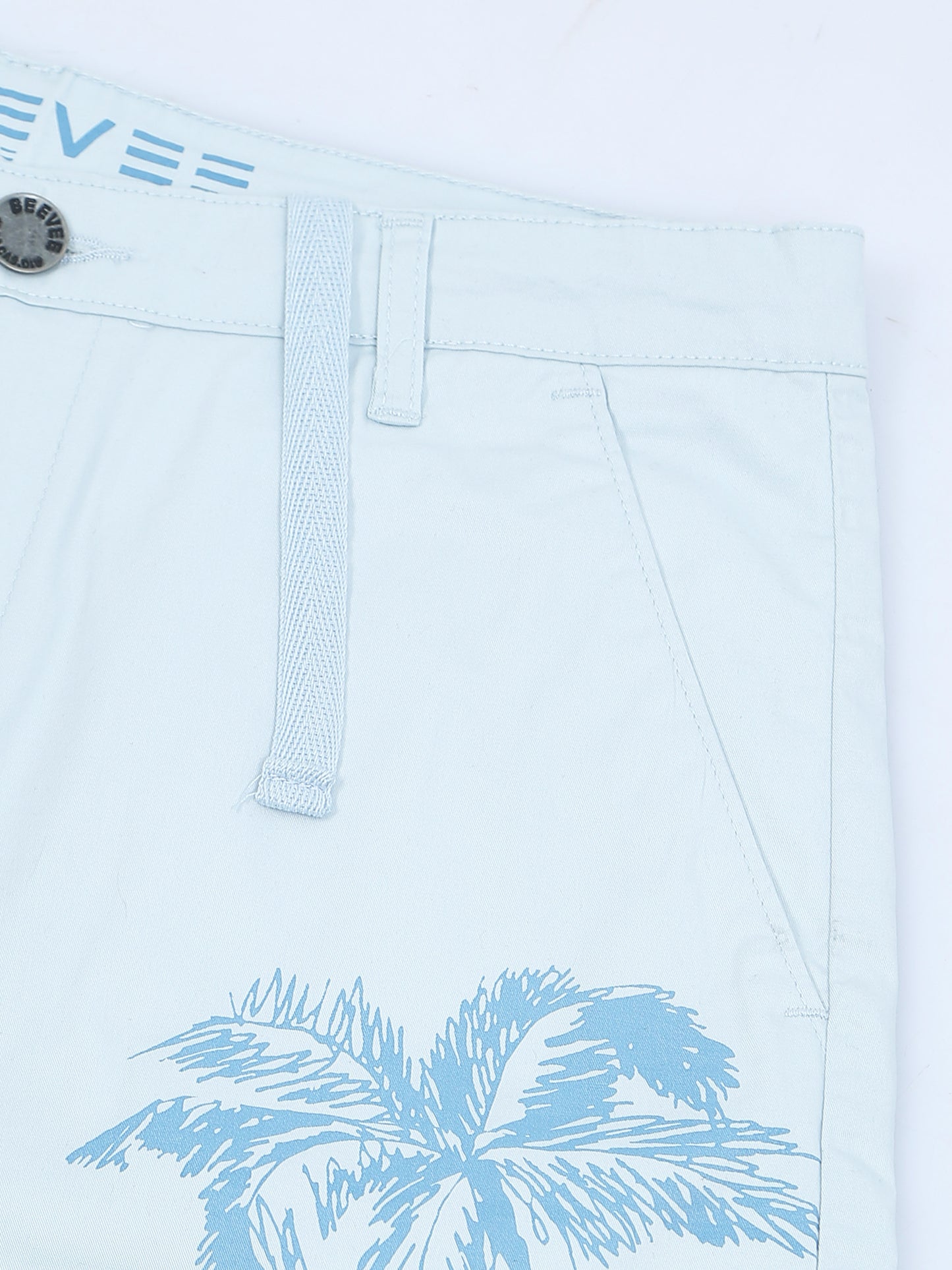 Printed Stretchable Sky Blue Shorts