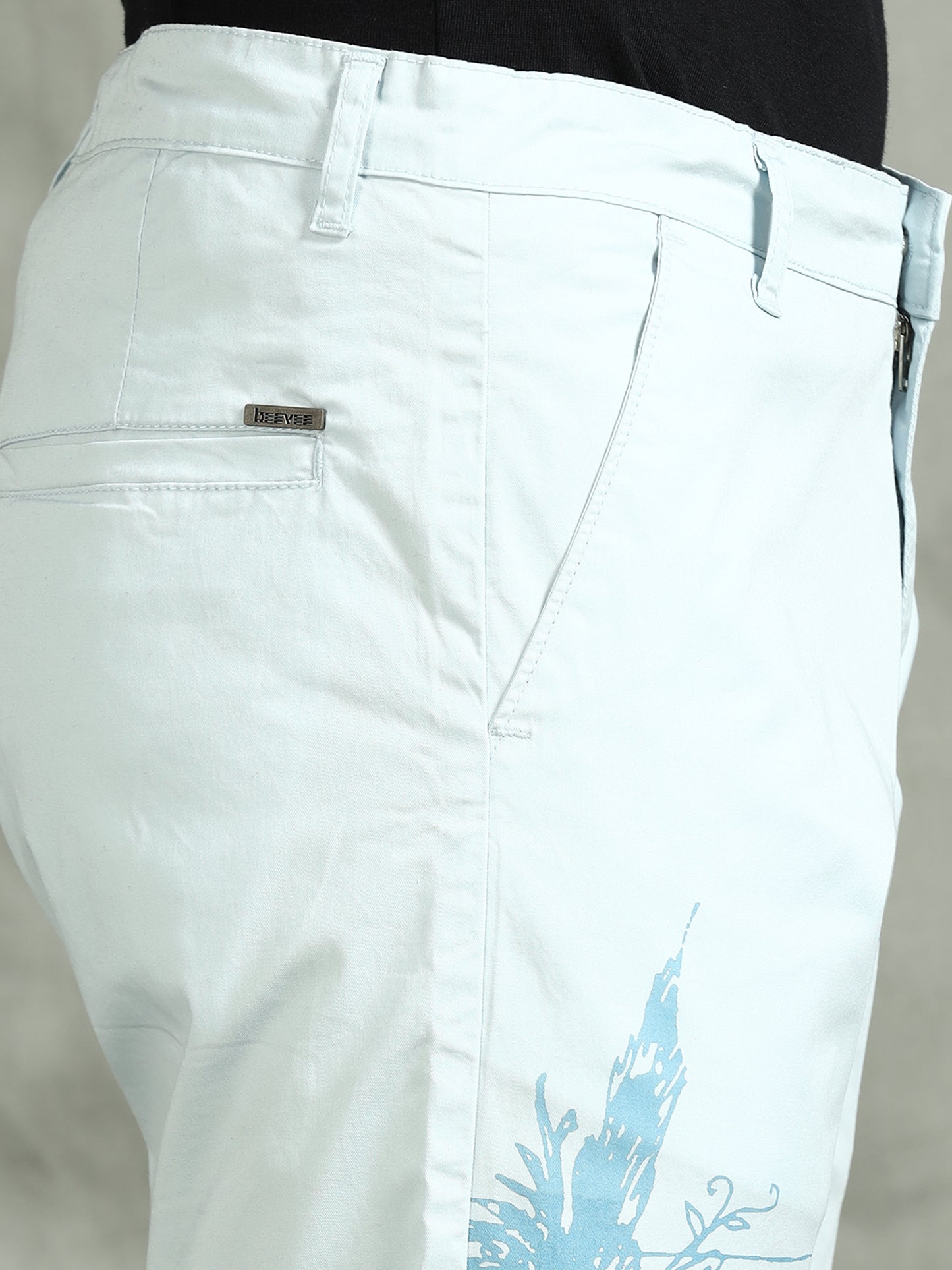 Printed Stretchable Sky Blue Shorts