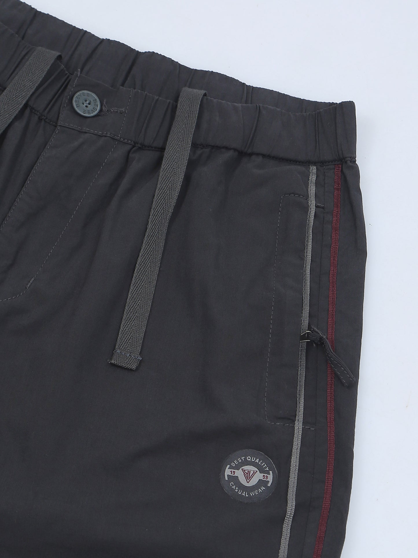 Elasticated Waist Zip Pocket Dark Grey Lounge Pants with Side Tape