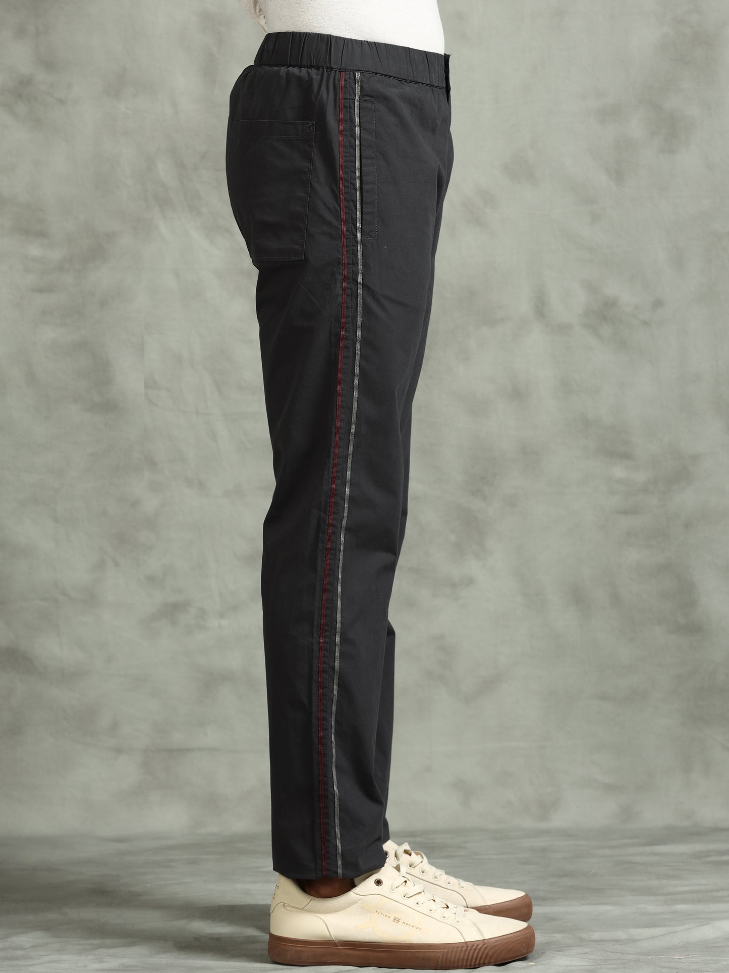Elasticated Waist Zip Pocket Dark Grey Lounge Pants with Side Tape