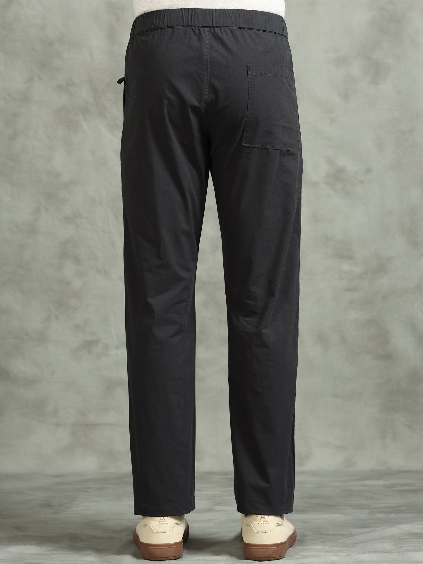 Elasticated Waist Zip Pocket Dark Grey Lounge Pants with Side Tape