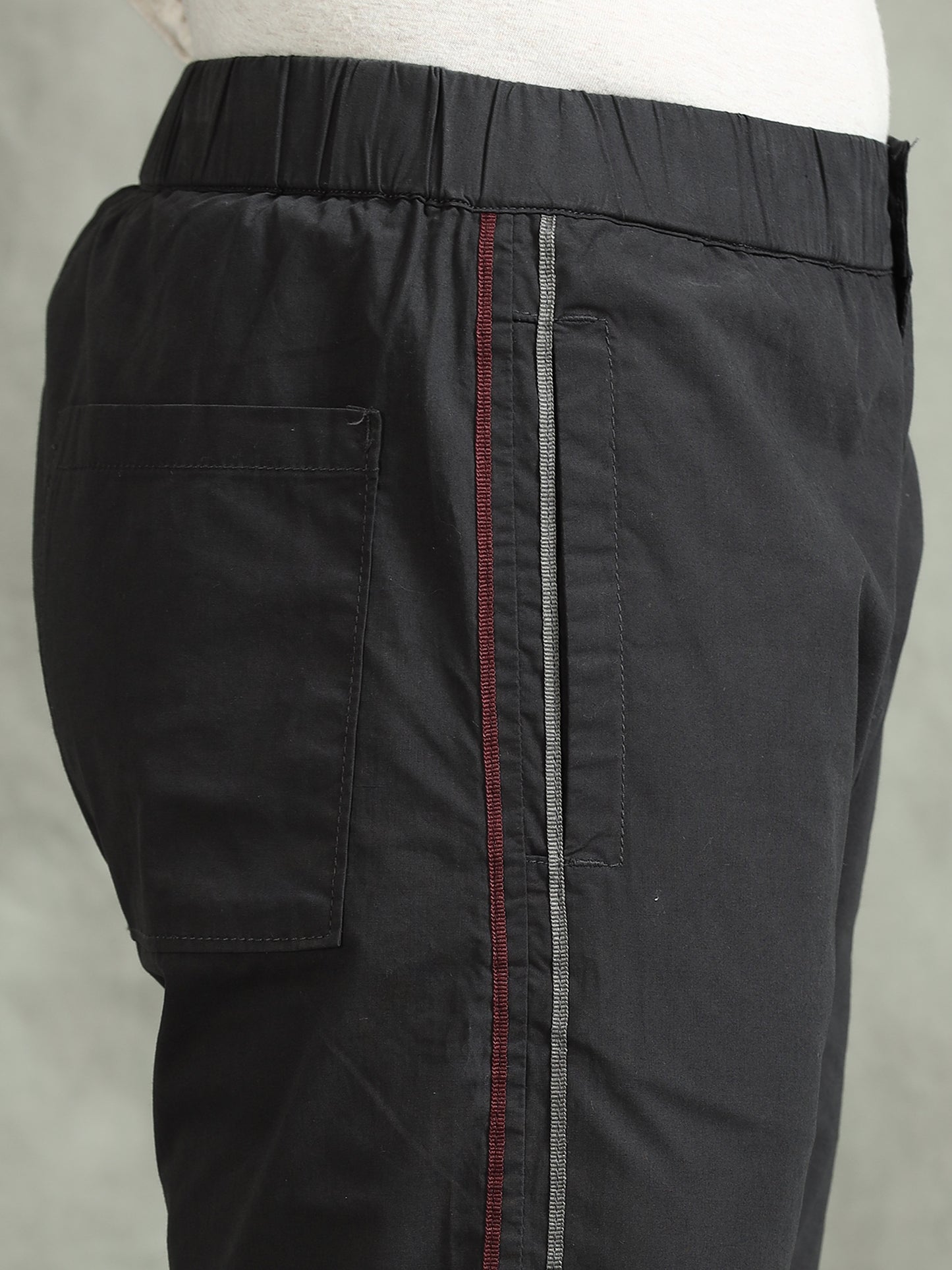 Elasticated Waist Zip Pocket Dark Grey Lounge Pants with Side Tape