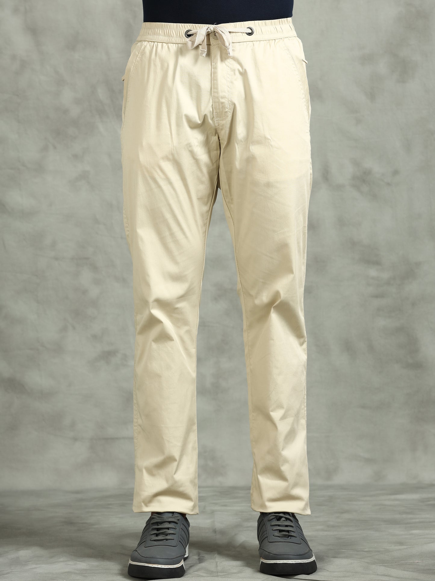 Elasticated Waist Zip Pocket Stretchable Beige Lounge Pants