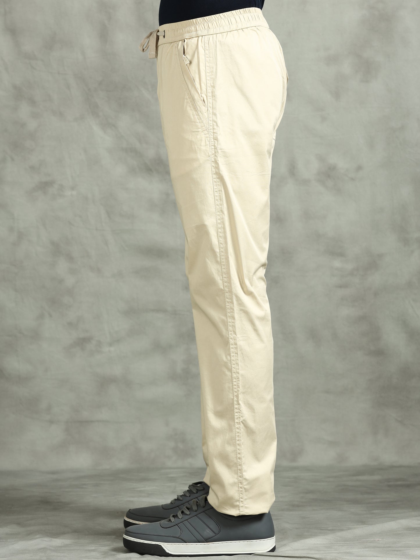 Elasticated Waist Zip Pocket Stretchable Beige Lounge Pants