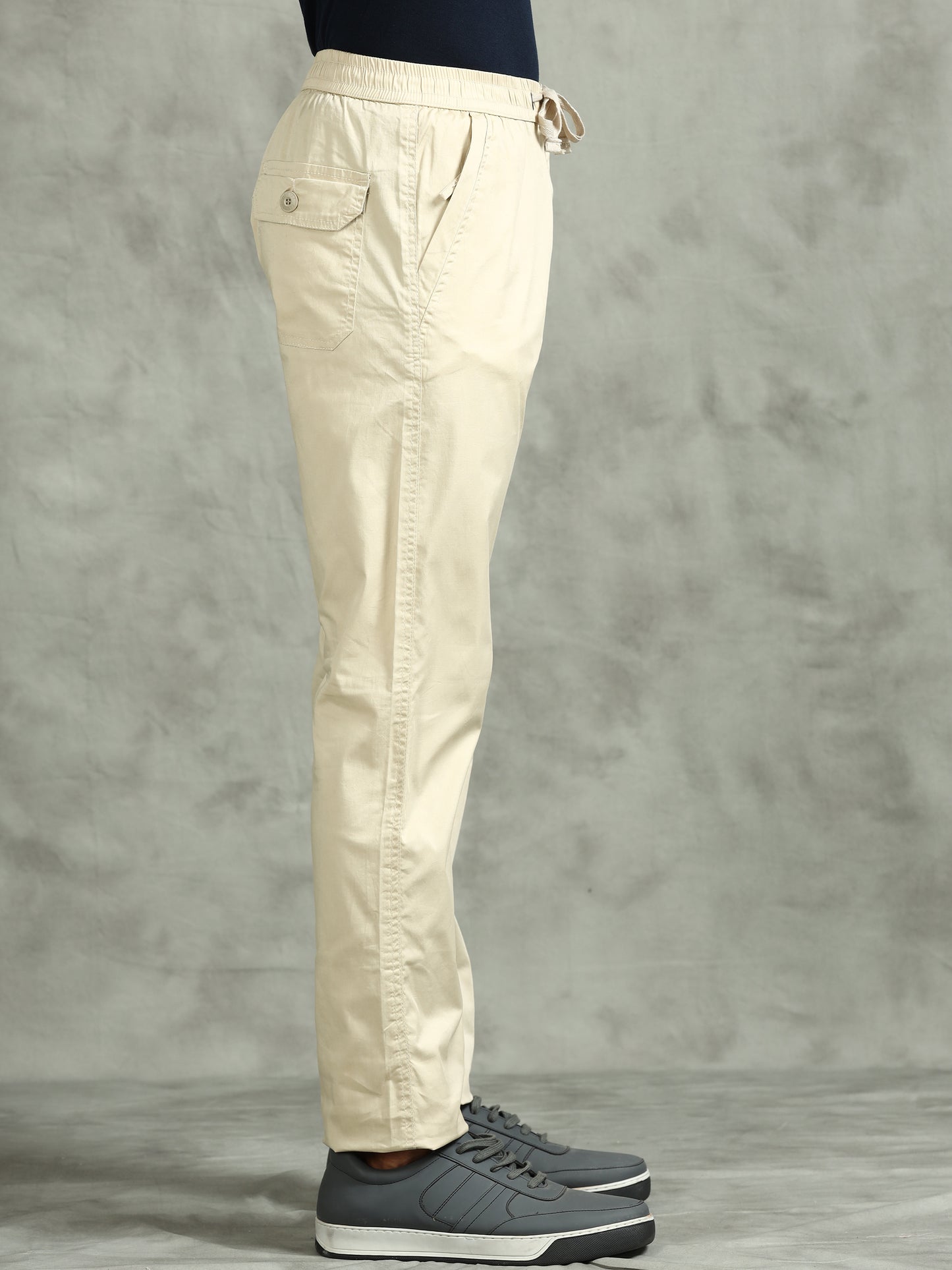 Elasticated Waist Zip Pocket Stretchable Beige Lounge Pants