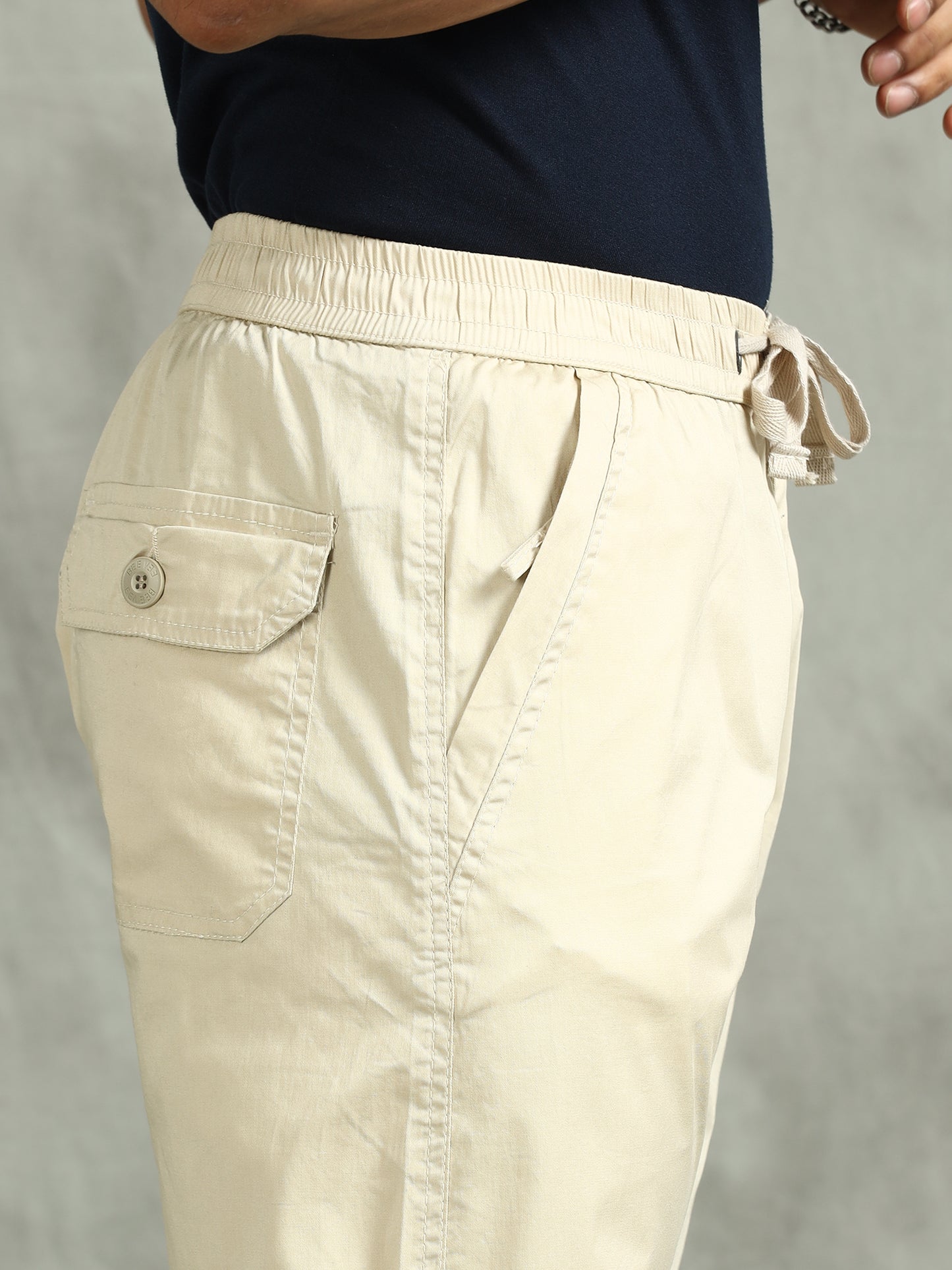 Elasticated Waist Zip Pocket Stretchable Beige Lounge Pants