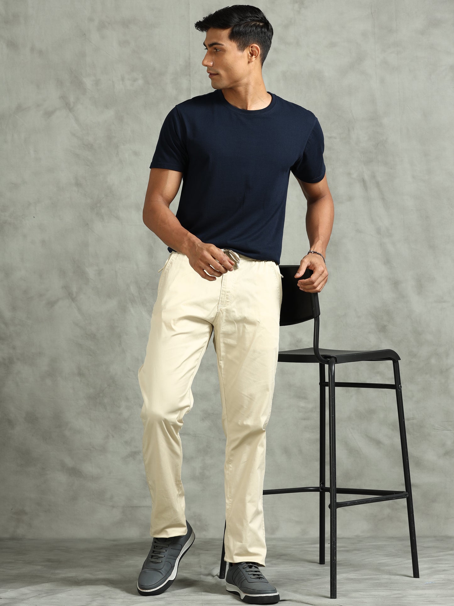 Elasticated Waist Zip Pocket Stretchable Beige Lounge Pants